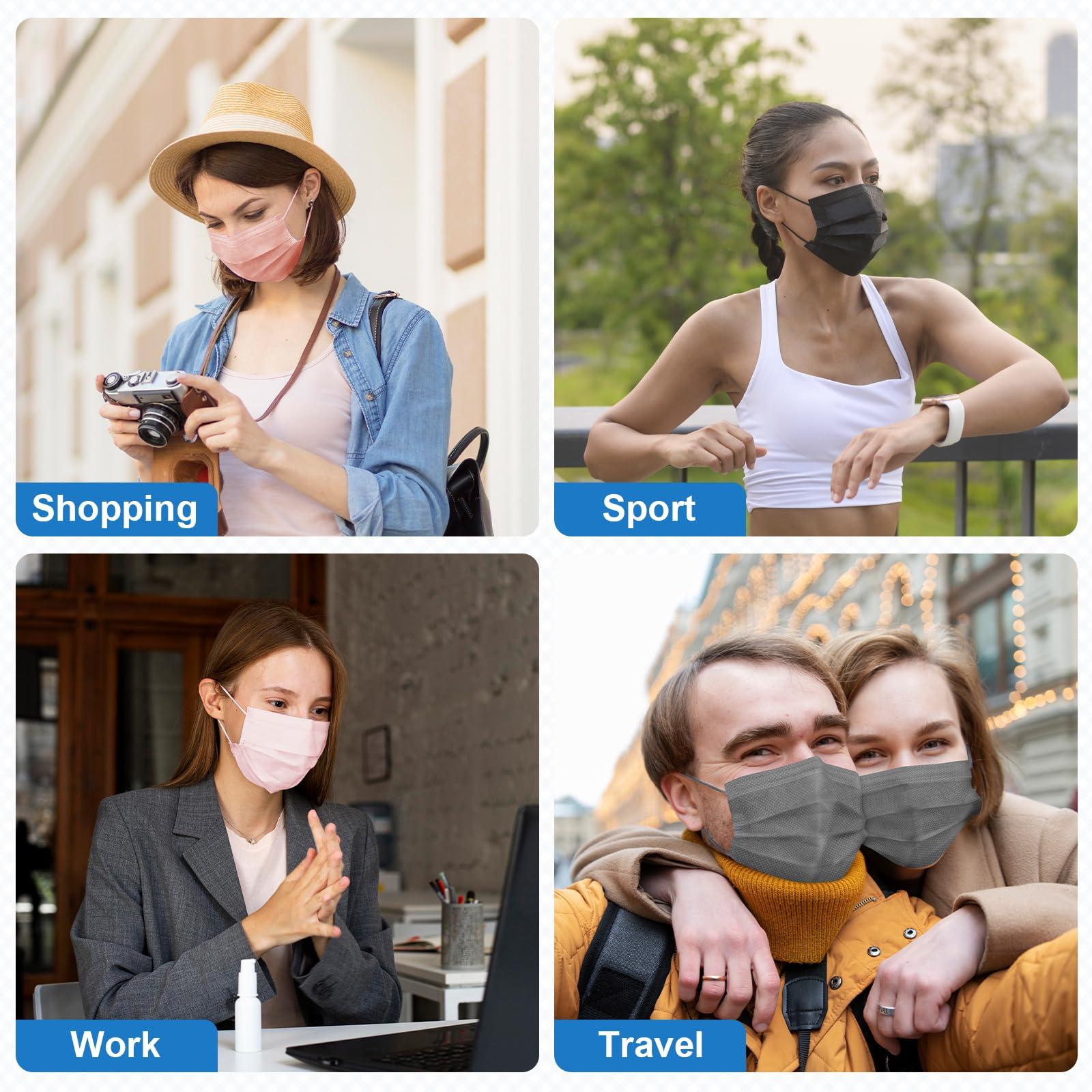 ZIYE Multicolor Disposable Face Masks, Breathable Non-woven Multicolor Mask Facial Mouth Cover 3 Layer with Nose Clip Elastic Earloop 100 Pcs