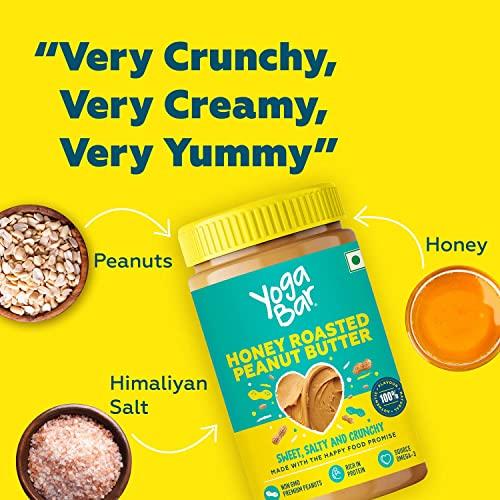 Yogabar Yogabar Honey Peanut Butter 1kg | Sweet, Salty and Crunchy Peanut Butter | Slow Roasted & Slow Ground Non GMO Peanuts for Delicious Taste | Rich in Omega 3 & Protein | No Palm Oil