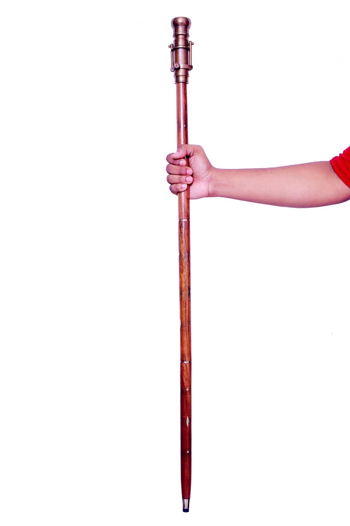 AS BRASS INSTRUMENT Victorian Walking Cane with Telescope Compass On Top Spyglass Handle Walking Stick Hand Foldable Nautical Wooden Walking Stick