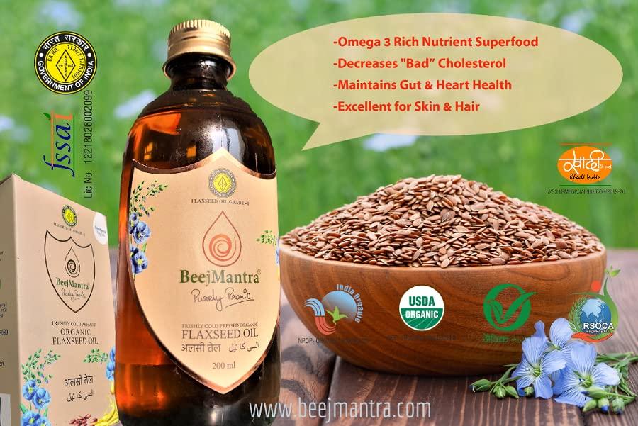 BEEJMANTRA BeejMantra® Organic Freshly Cold Pressed Flaxseed Oil (200 ml) NOP USDA, NPOP, RSOCA, Jaivik Bharat Certified