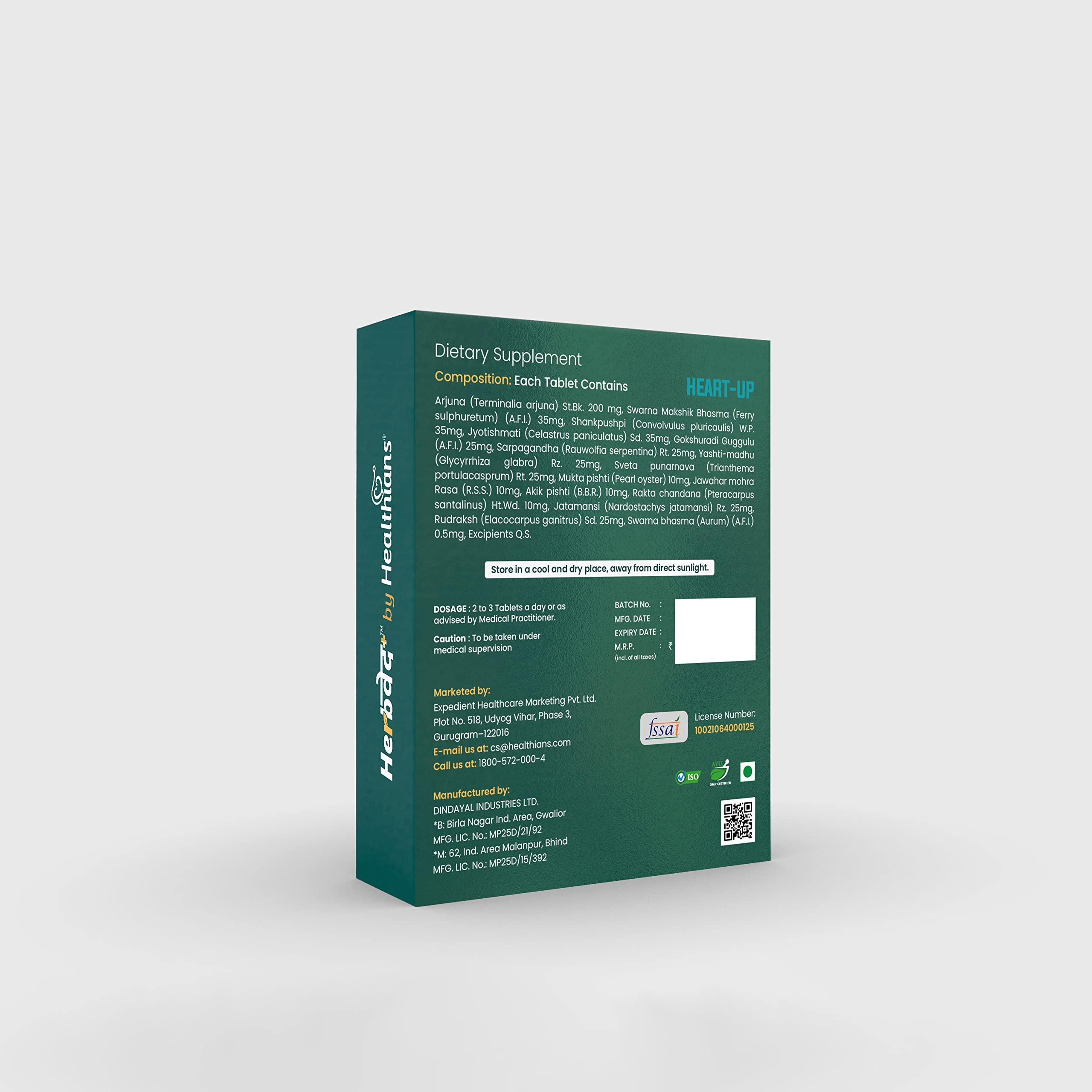 Herb+ by Healthians HerbVed+l Heart-up | Natural & Safe Product | Healthy Heart | Cholesterol Control | Cardiac Wellness | Clinically Researched | Herbal Supplement | No Harmful Chemicals & Preservatives 60 Tablets