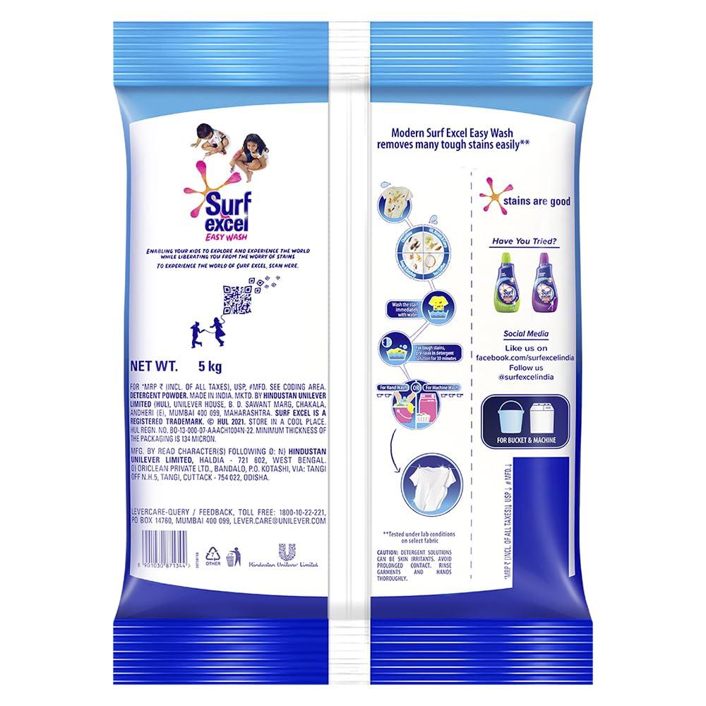 Surf Excel Surf Excel Matic Front Load Liquid Detergent 3.2 L Refill, Designed for Tough Stain Removal on Laundry in Washing Machines - Mega Pack & Surf Excel Easy Wash Detergent Powder, 5 Kg