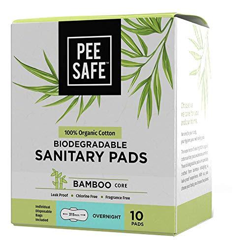 PEESAFE Pee Safe Organic Cotton, Biodegradable Sanitary Pads (Pack of 10, Overnight) & PEESAFE Aloe Vera Panty Liners for Extra Comfort (Set of 2, 50 Liners)
