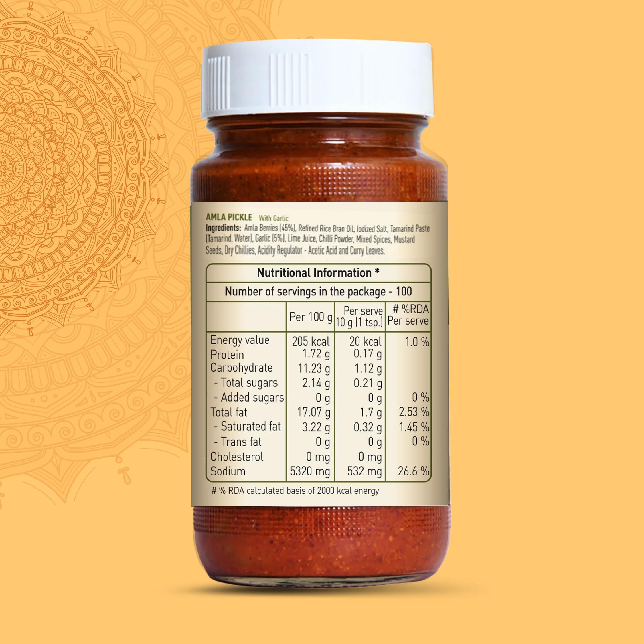 Priya Priya Amla Pickle With Garlic,300G-Authentic Telugu Style Amla Achar|Traditional South Indian Taste|Homemade Andhra Pickles|Tangy Taste|With Amla Berries,Tamarind Paste&Mixed Spices|Glass Jar