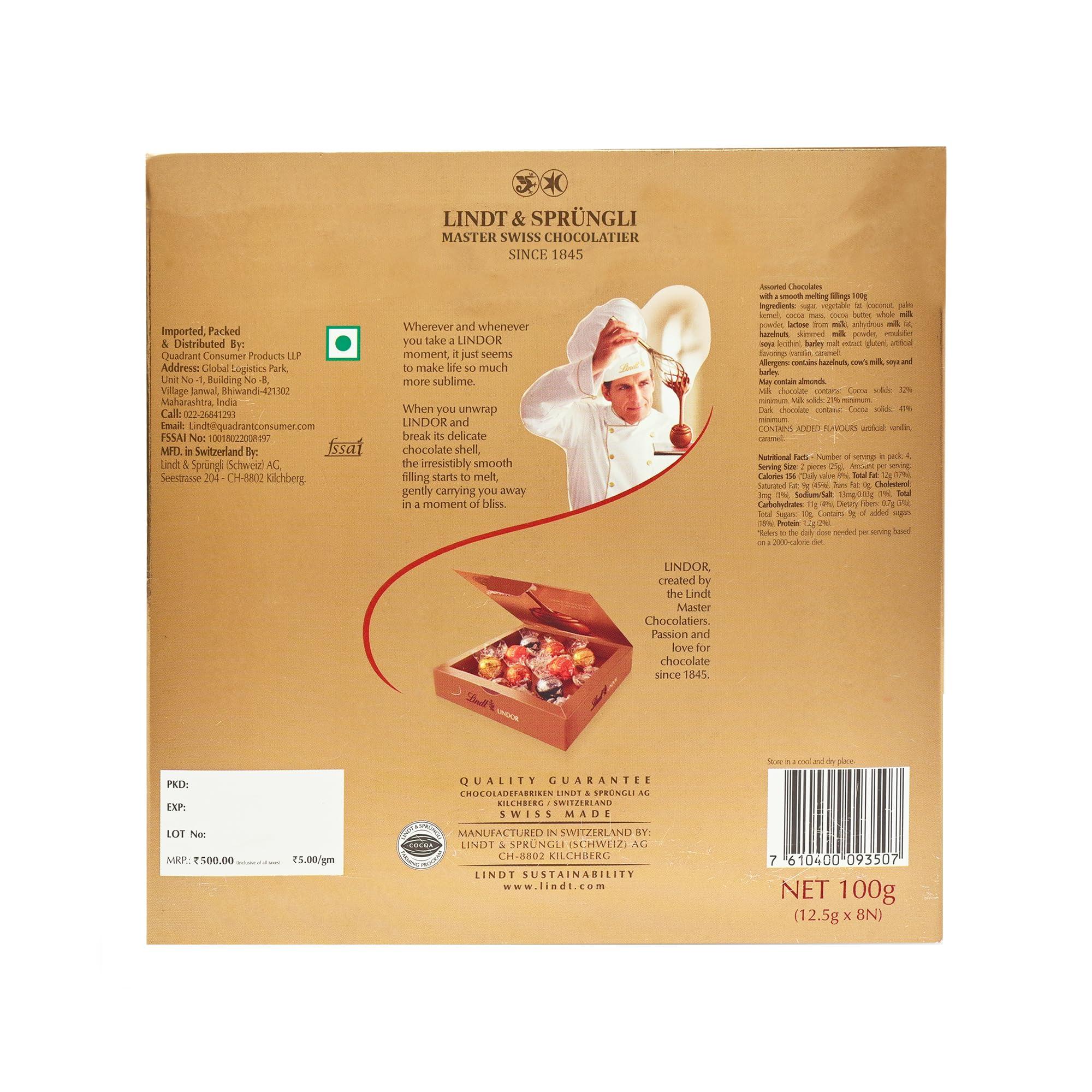 Lindt Lindt Lindor Assorted Cornet Chocolate Festive Gift Pack -100gm (8 Cornet Balls)