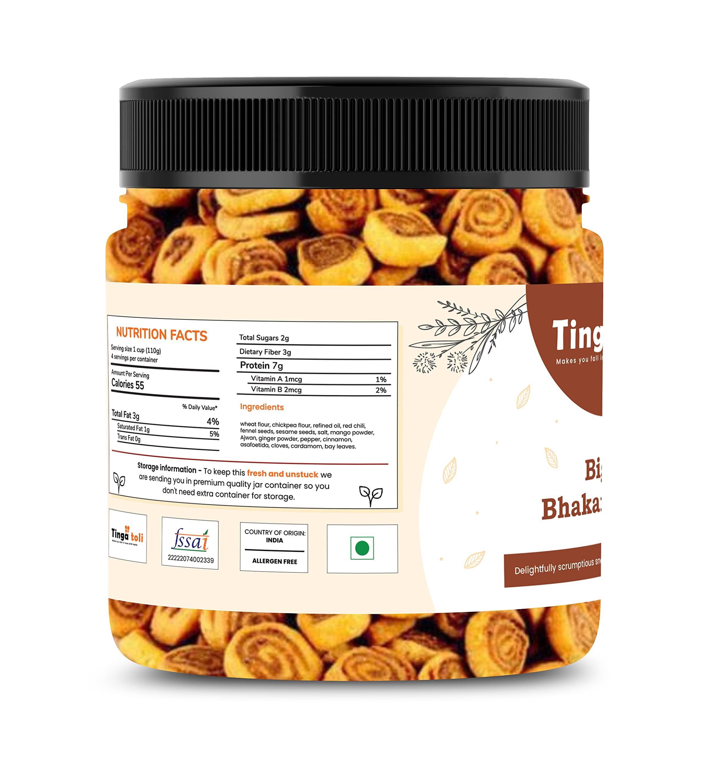 Tinga toli TINGA TOLI Combo of Special Mini Bhakarwadi 250gm & Big Bhakarwadi 200gm|Total 450gm |Jar Pack|Snacks Crunchy, Light and Flavourful|Indian Namkeen|Traditional Style Bhakarwadi Gujrati Mini Bhakarwadi