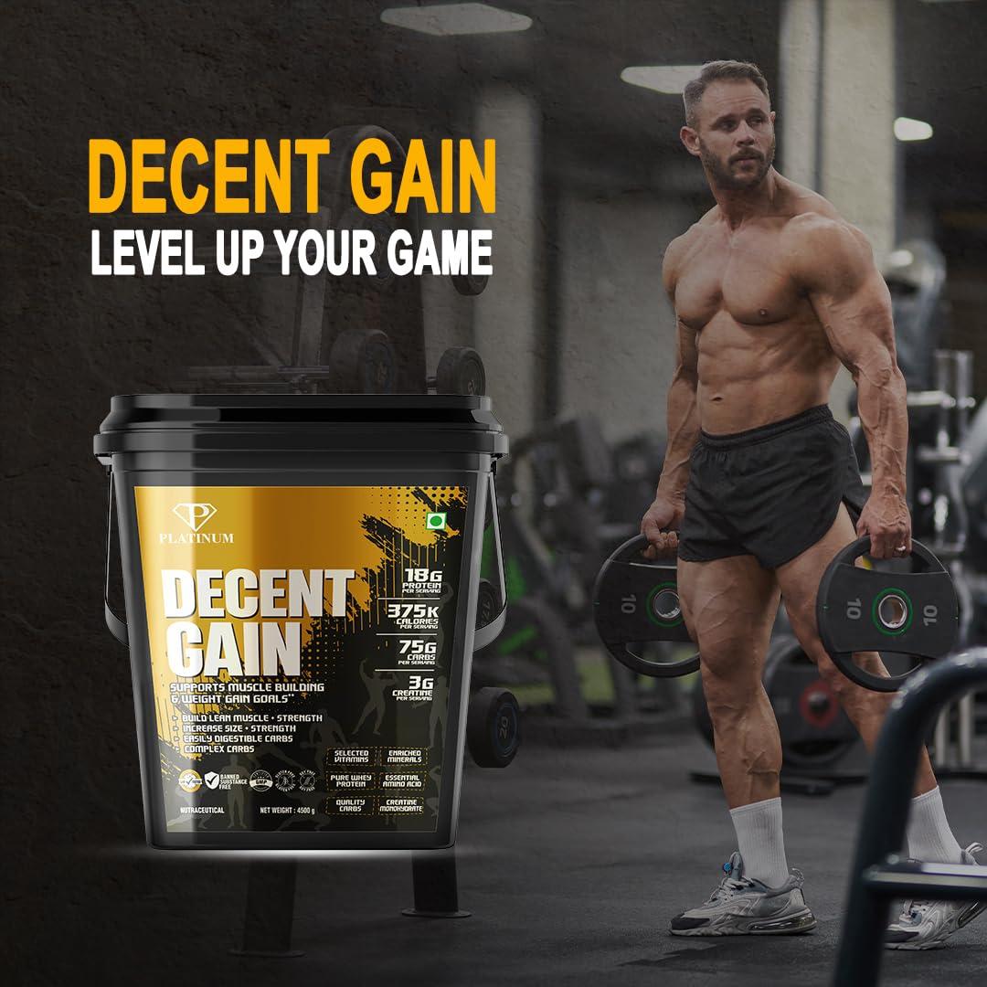 Platinum NUTRITION Platinum NUTRITION Decent Gain Support Muscle Building And Weight Gain High Protein Muscles Mass & Weight Gainer for Men (Chocolate Cookie) Flavour_ 4.5 kg