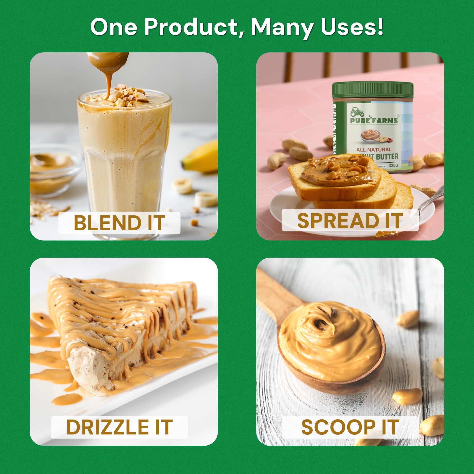 PURE FARMS PURE FARMS All-Natural, Single-Ingredient Peanut Butter, 325gm Pack | Keto-Friendly, Crunchy Peanut Butter 100% Natural with unadulterated Peanut flavor