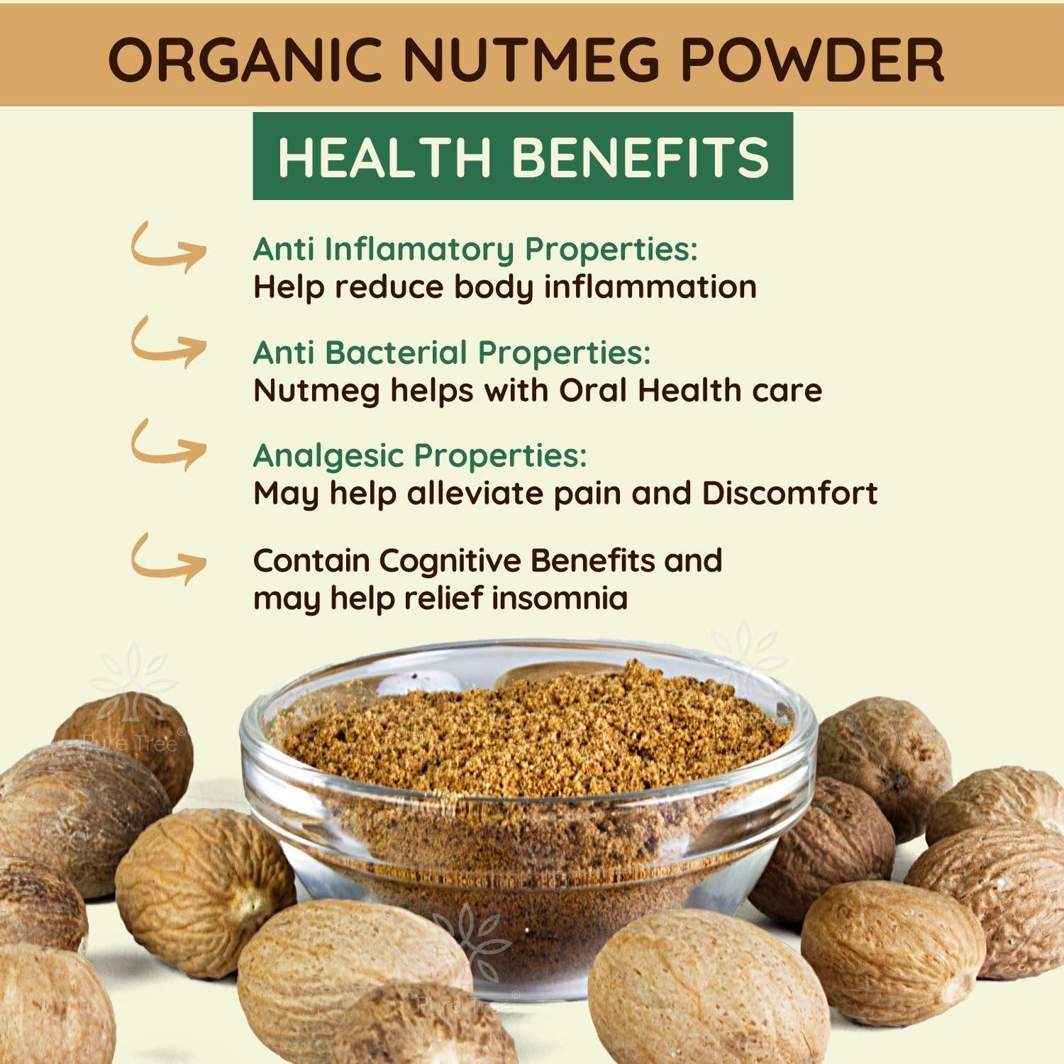 Pure Tree Pure Tree Certified Organic Nutmeg Powder | 60 g | Glass Jar | Grounded Jaiphal Powder Jathikai Powder | Organic Jaifal Powder for Baby | Jayfal, Myristica Fragrans