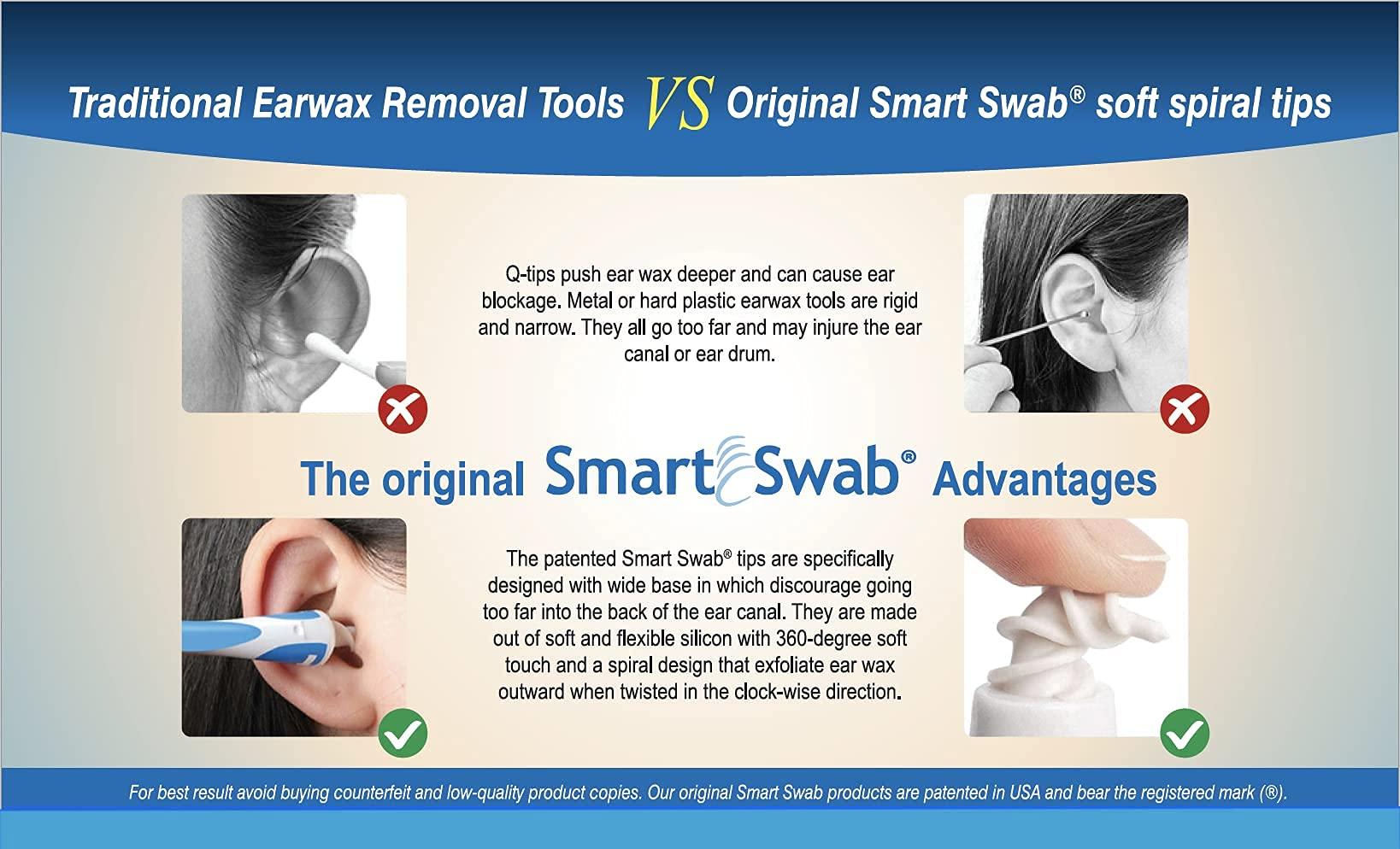 Smart Swab SMART SWAB 32 Spiral Ear Wax Removal Replacement Tips Only (No Handle). 32 Replaceable Soft Silicon Tips. Spiral Swab Tips. Safe Ear Cleaning Tips Replaceable Tips Only