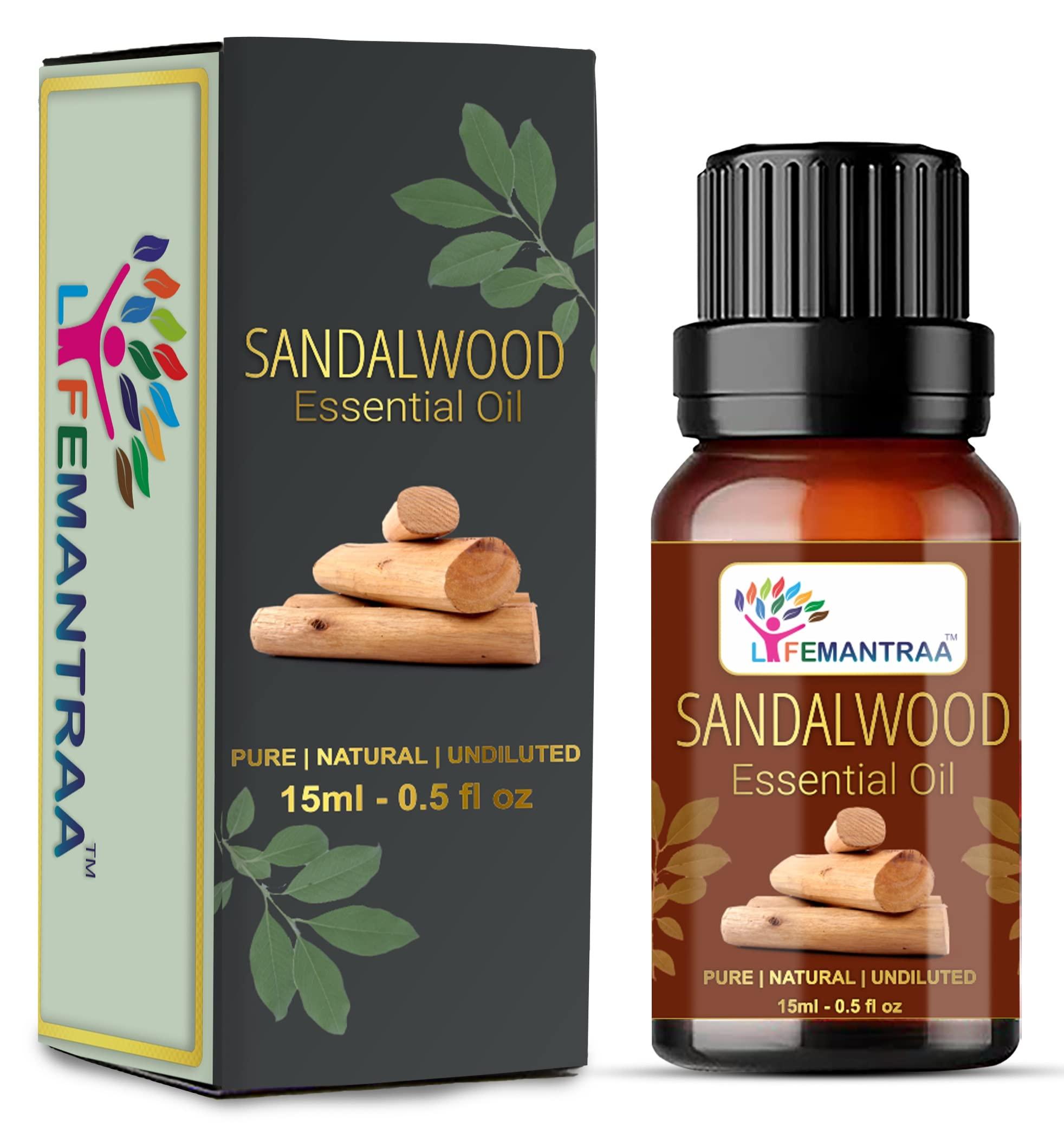 Lifemantraa Lifemantraa Organic Sandalwood Essential Oil for Face Hair Aroma Diffuser - Sandal Wood Oil Original - Chandan Tel - Pure Sandalwood Oil for Skin - 15ml