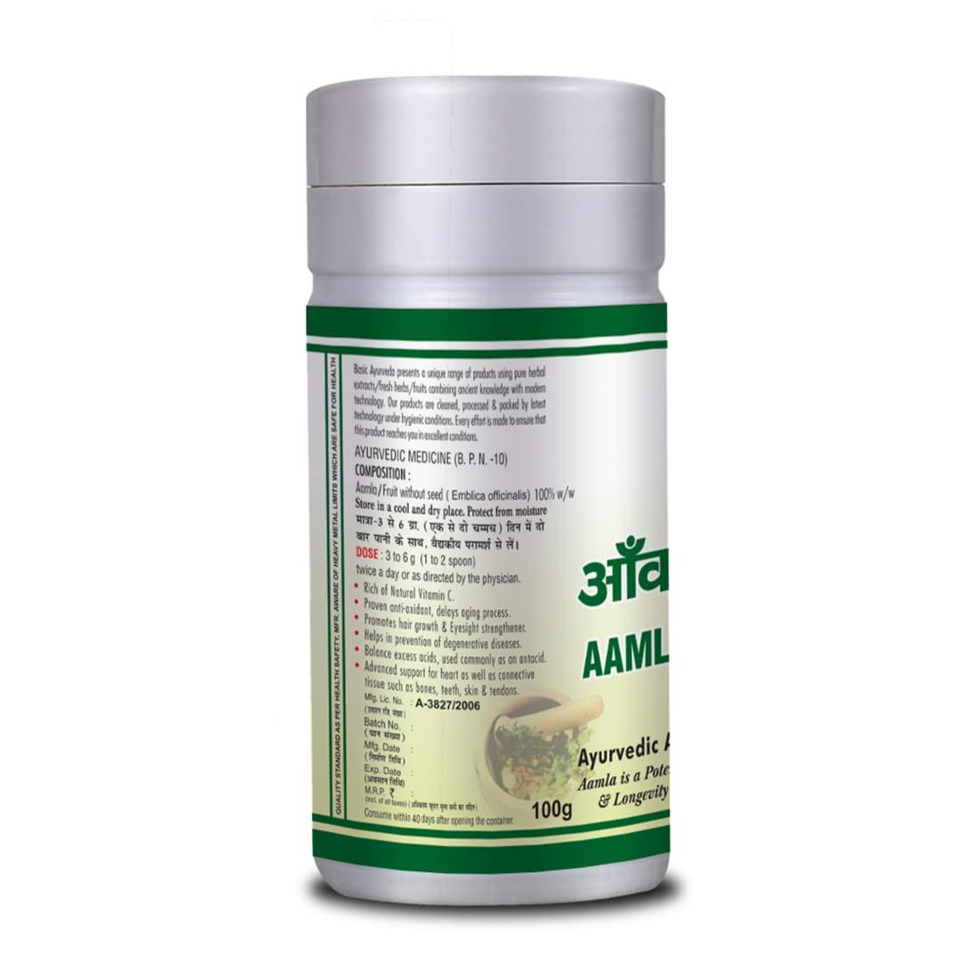 BASIC AYURVEDA BASIC AYURVEDA Aamla Churna 100 Gram | Indian Gooseberry (Amla) Powder Contains Vitamin C & Iron | Ayurvedic Supplements for Overall Health Balance