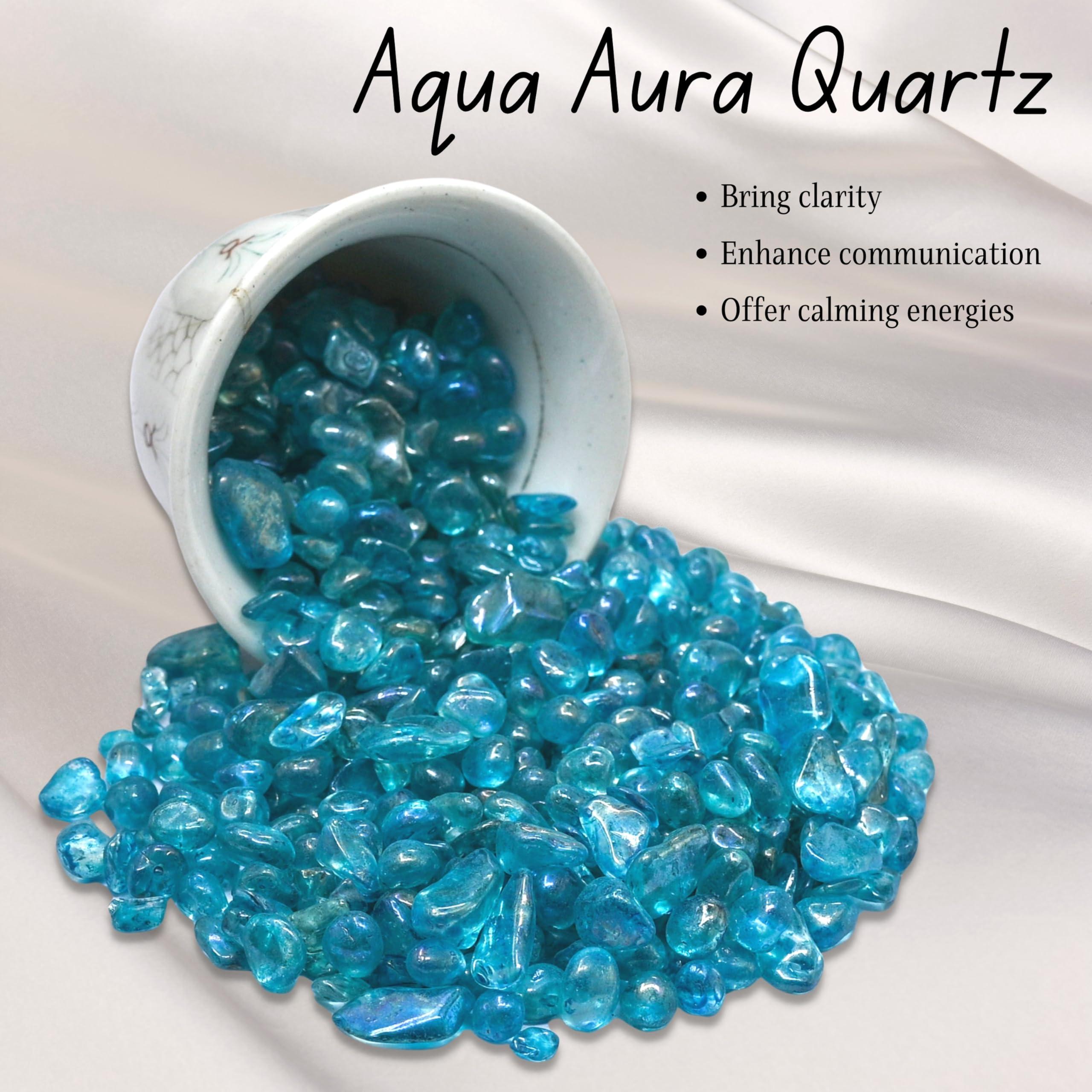 Crystal Heaven Aqua Aura Quartz Crystal Raw Chips - 50 Grams Crystal Stones for Pooja Supplies Vastu Crystal Grids, Meditation, and Healing Practices - Chakra Balancing and Protection Stone