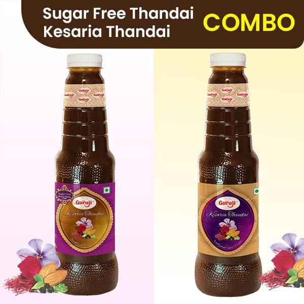 SHREE Guruji Shree Guruji Kesaria Thandai & Sugar Free Kesaria Thandai Combo Pack Milk Beverage Refreshing for Summer Dry Fruit Syrup Sharbat Instant Drink (1 Litre)