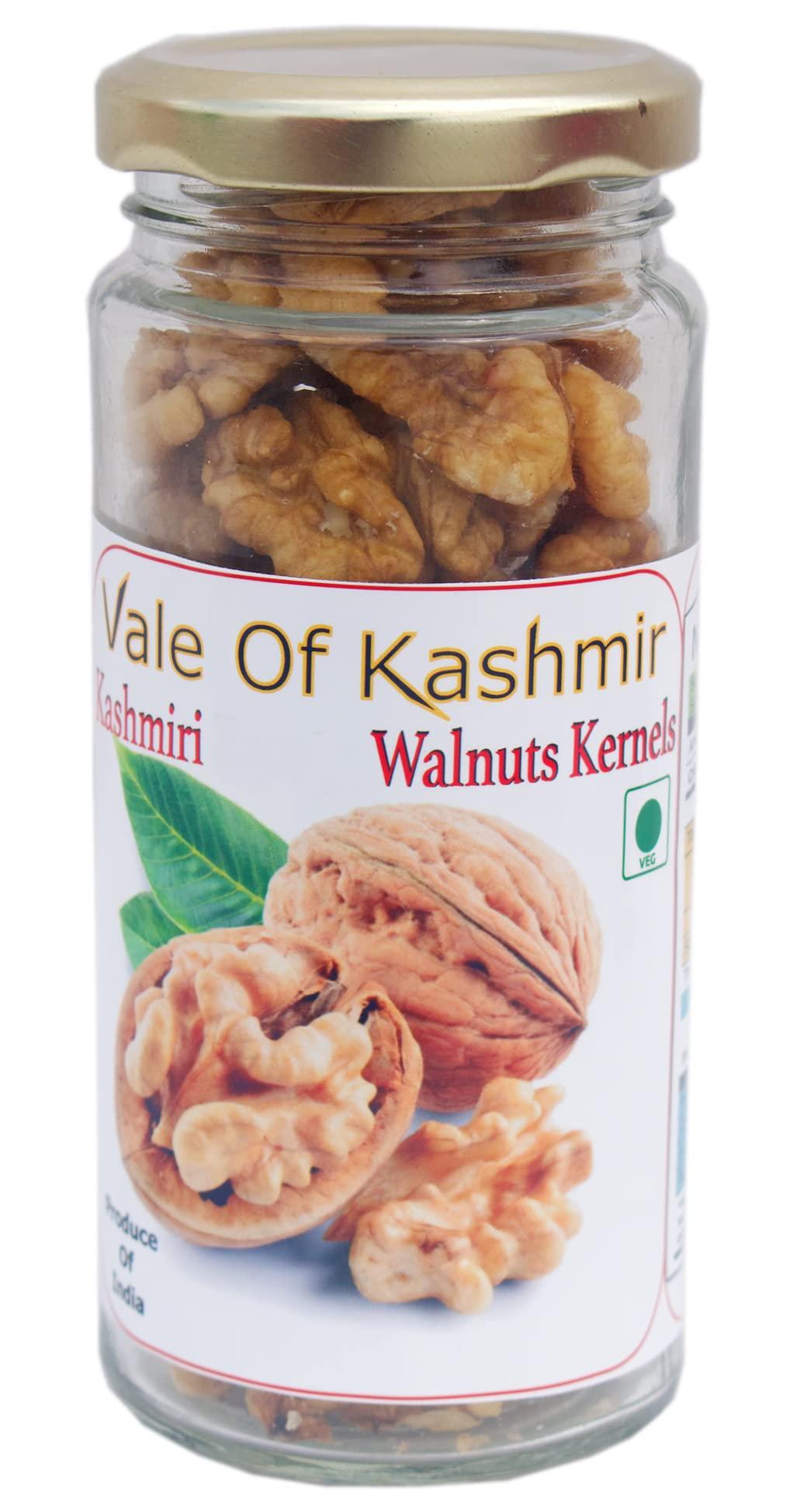 Vale Of Kashmir Vale Of Kashmir Kashmiri Walnut Kernels & Kashmiri Mamra Almonds in Glass Bottle 1kg , Pack of 10 Kashmiri Akhrot Bdam Giri 500gm Each