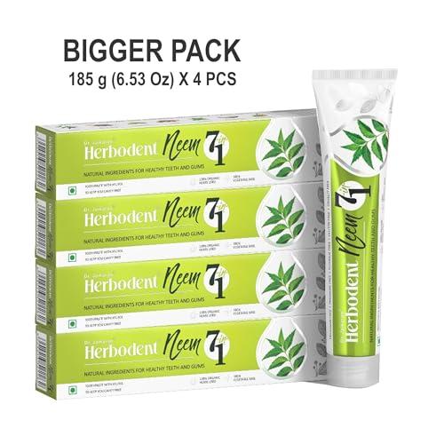 Herbodent Herbodent NEEM 7 in 1 Toothpaste - 185g Pack of 4 | Organic Herbs - Neem, Black Seed & Xylitol for Anti Cavity -Cardamom & Mint for Taste & Freshness-Baking Soda for Excellent Cleaning