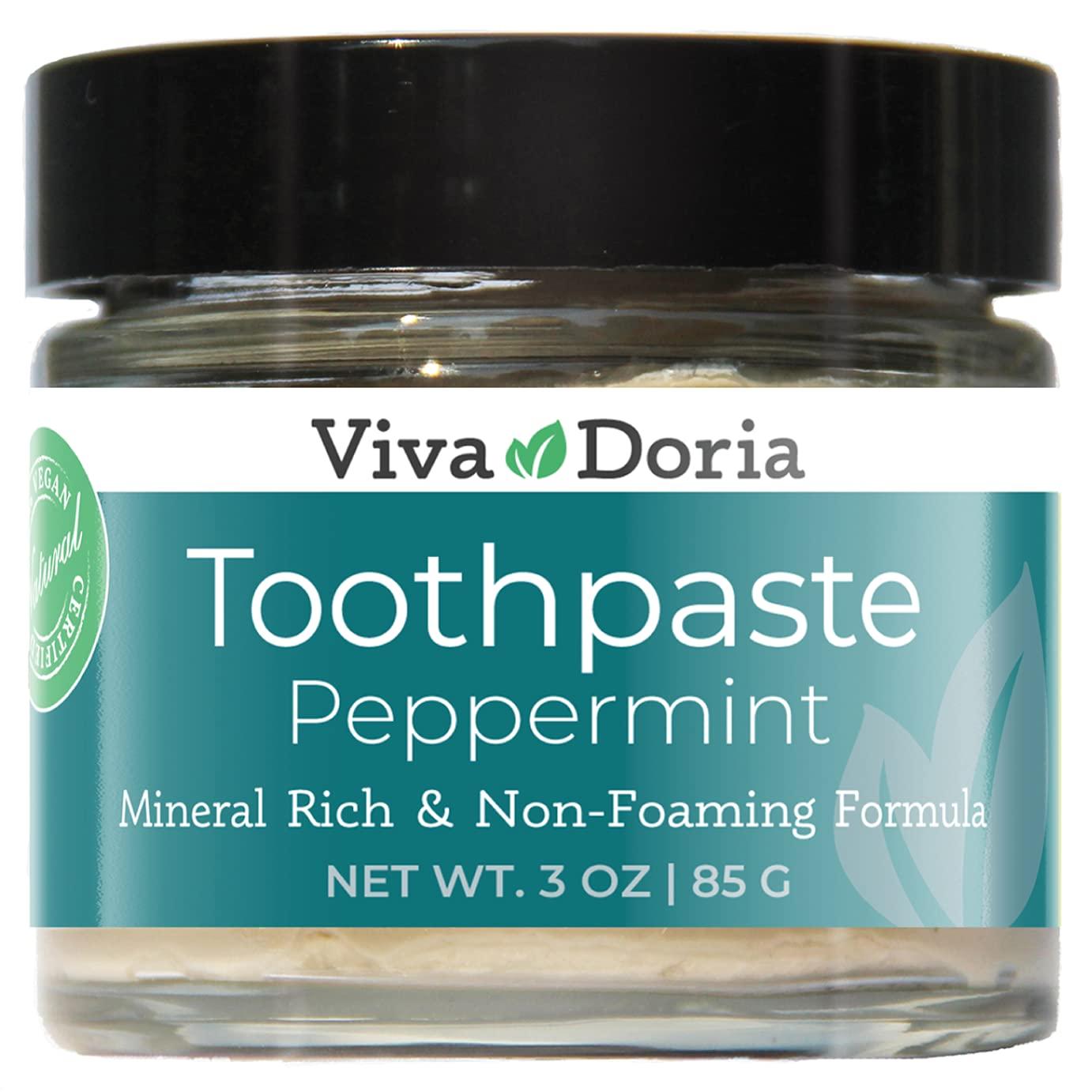 VIVADORIA VIVADORIA Fluoride Free Natural Mineralizing Toothpaste Glass Jar, Peppermint, 3 oz.