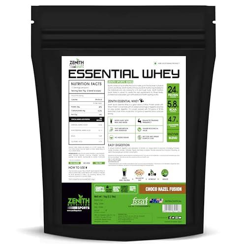 Zenith Nutrition Zenith Sports Essential Whey 1kg | 24g Protein | 5.8g BCAA | Accelerate Performance | Muscle gain | Choco Hazel Fusion