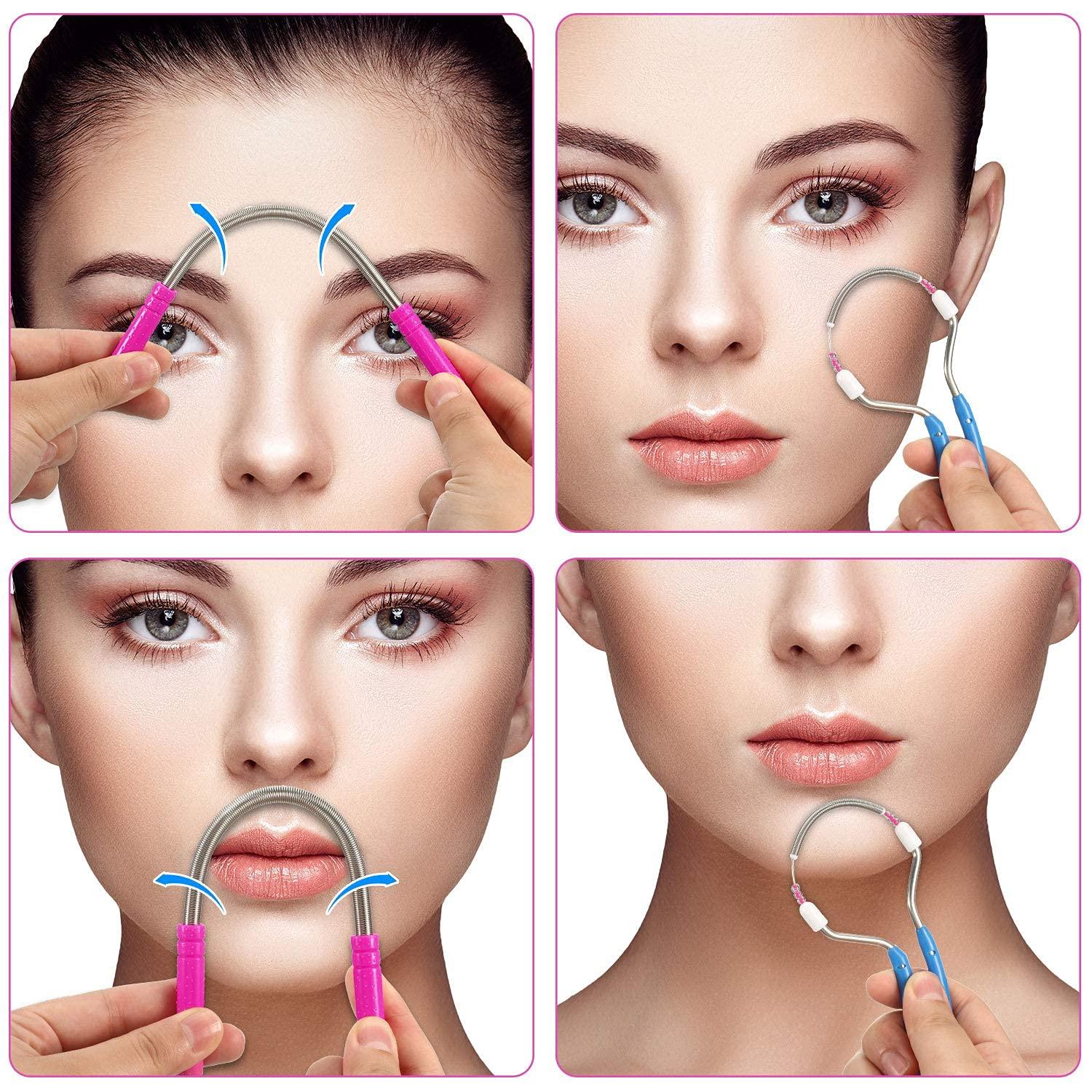 GOHO 2 Pieces Spring Facial Hair Remover Manual Epilator Spring Face Hair Roller Threading Epilator Tools for Face Hair Removing Supply