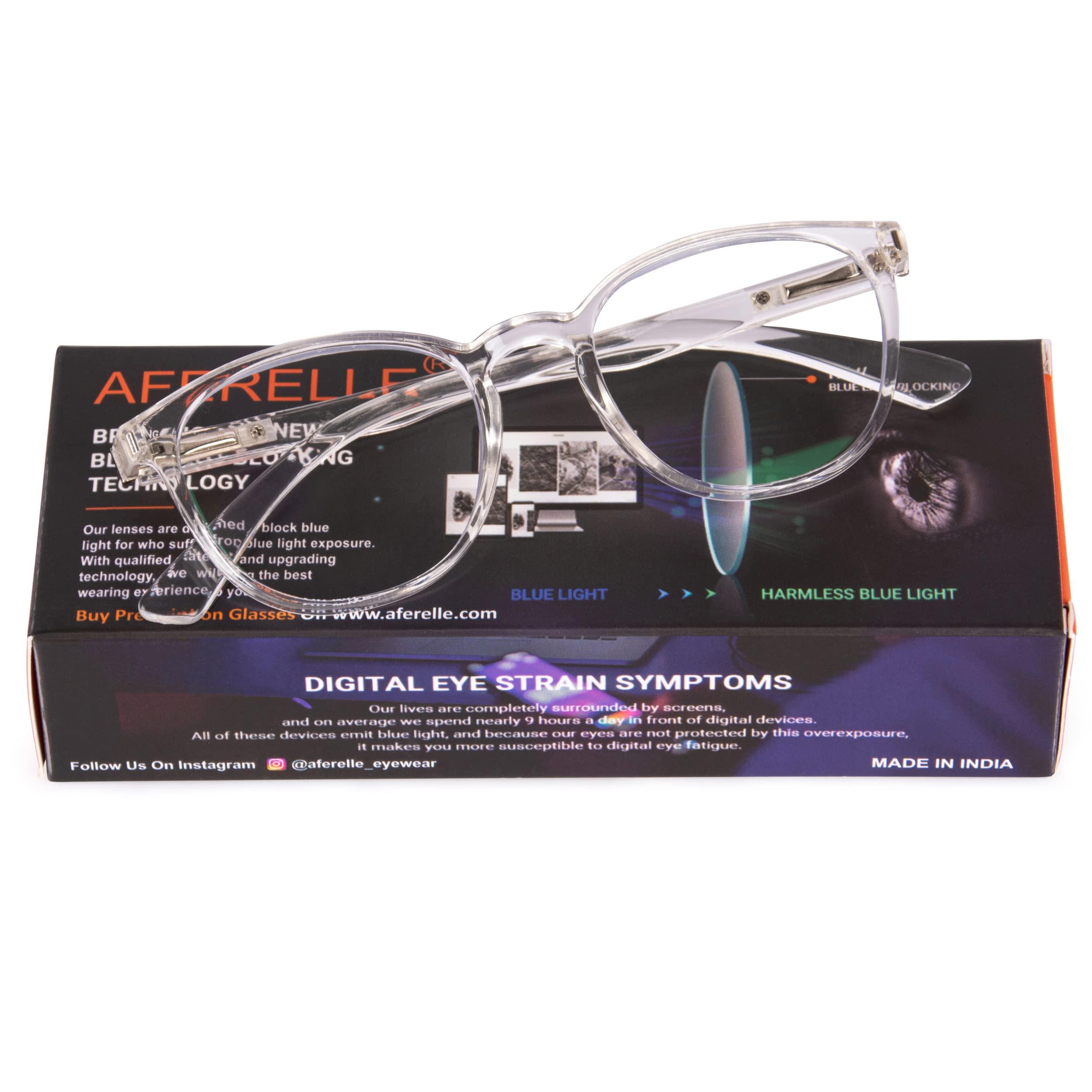 Aferelle Aferelle  Unisex Zero Power Blue Cut Computer Glasses | Help Better Sleep Pattern| Gaming Glasses | Anti Glare, | UV Protection Specs TV | Men & Women | Columbia Resin CR Lens |Round| Medium