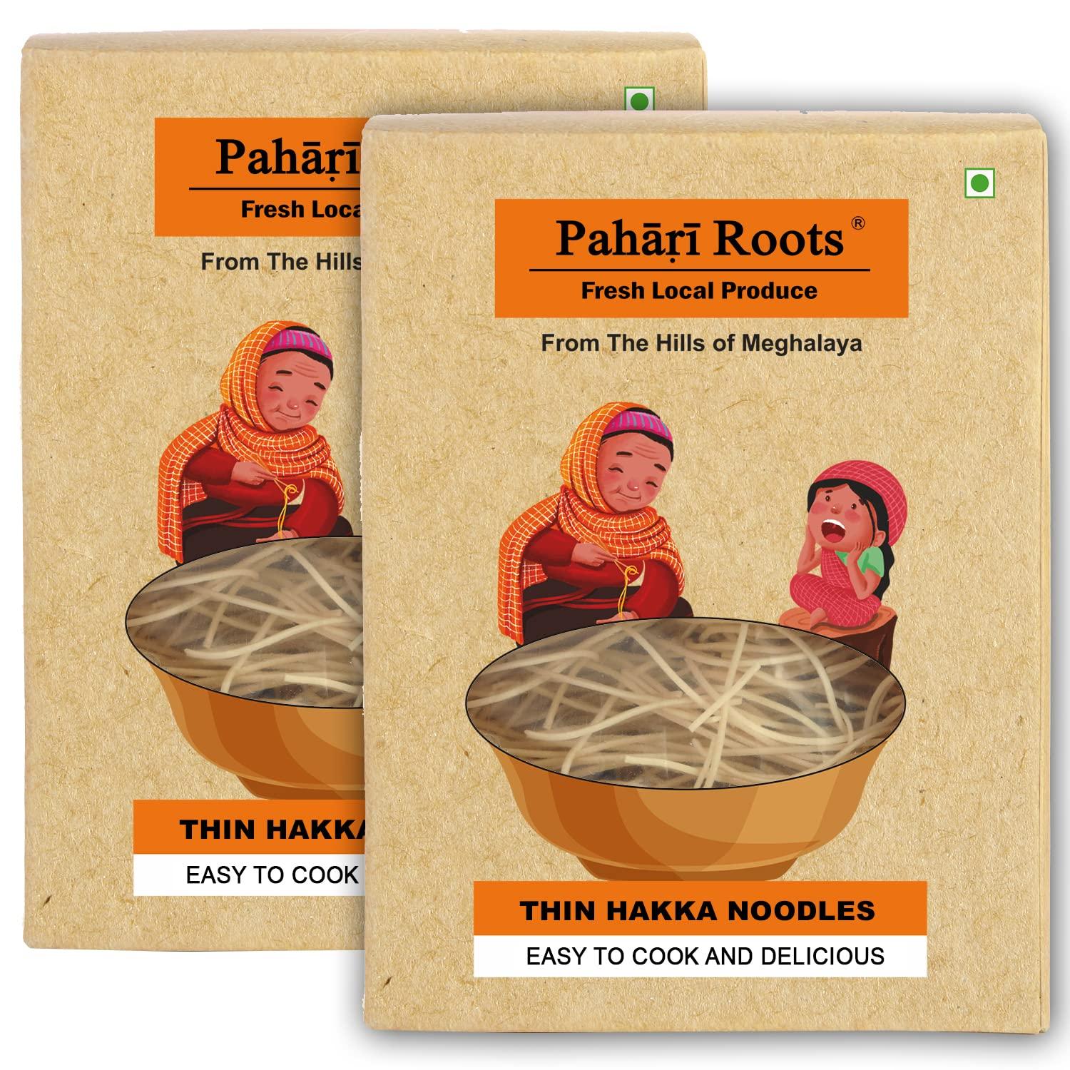 Pahari Roots Pahari Roots - Special Thin Hakka Vegetarian Noodles (2X300G) | Chowmein Handmade Instant Noodles Light & Flavourful Make Delicious Khow Suey,Ramen,Chopsuey, Noodle Soup Hakka Noodles Pack In Fresh