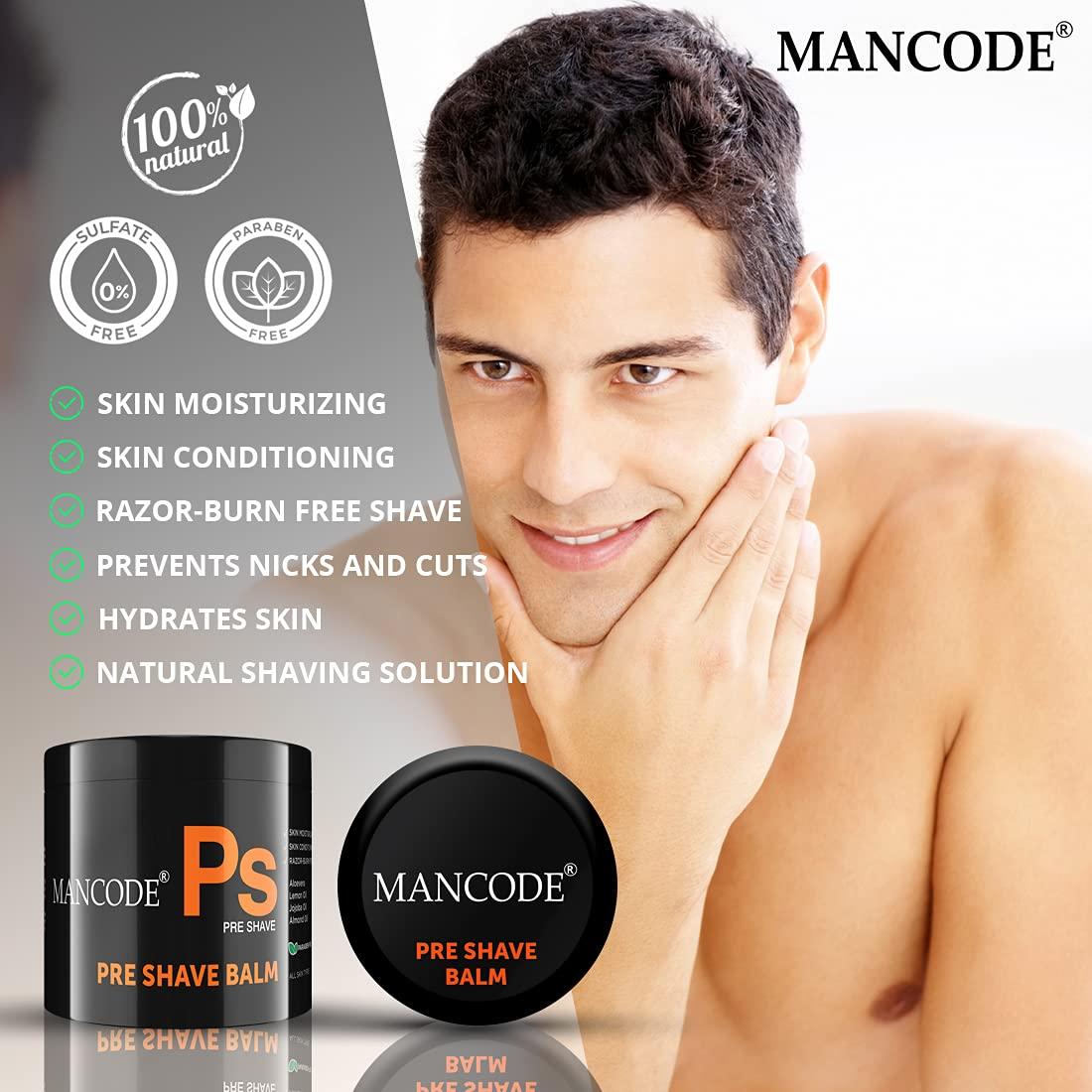 MAN CODE Mancode Pre-Shave Balm for Men | 100gm | Balm Softens your Beard | Provides Razor Glide for a Smooth Zesty Shave | Apply to Prevent Shaving Irritation and Razor Burns | Cut & Irritation Free Shave.