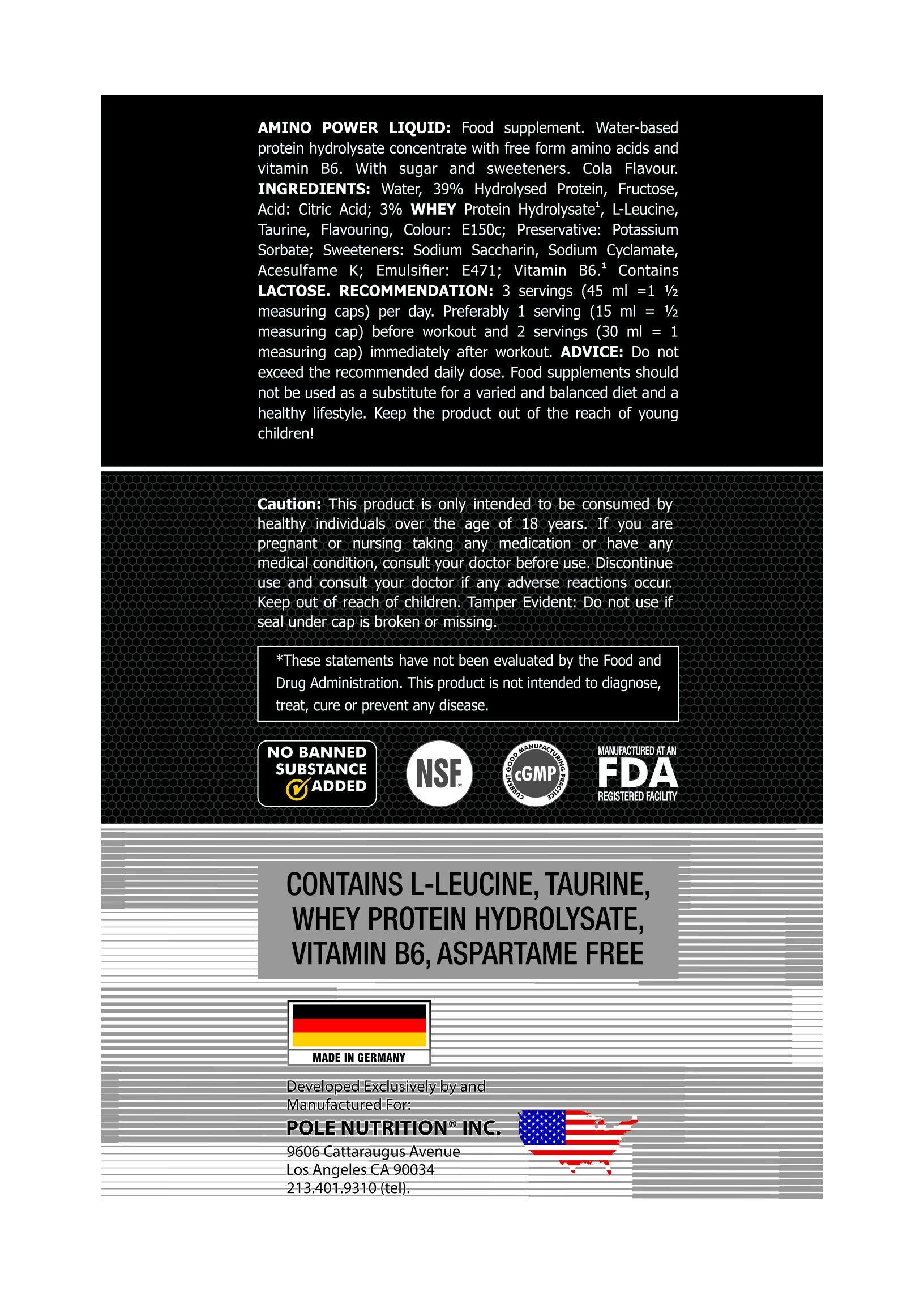 Pole Nutrition Pole Nutrition Amino Power Liquid 1000 ml, Cola Flavour