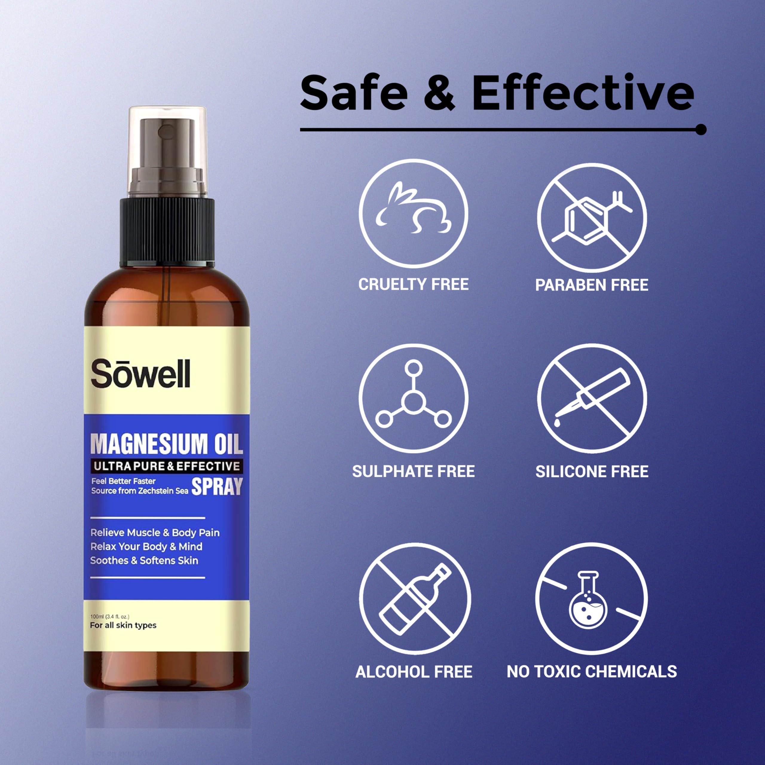 Sowell Health Sowell Magnesium Oil | Ultra Pure and Effective Spray for Muscle and Body Pain Relief, Relaxing Your Body and Mind
