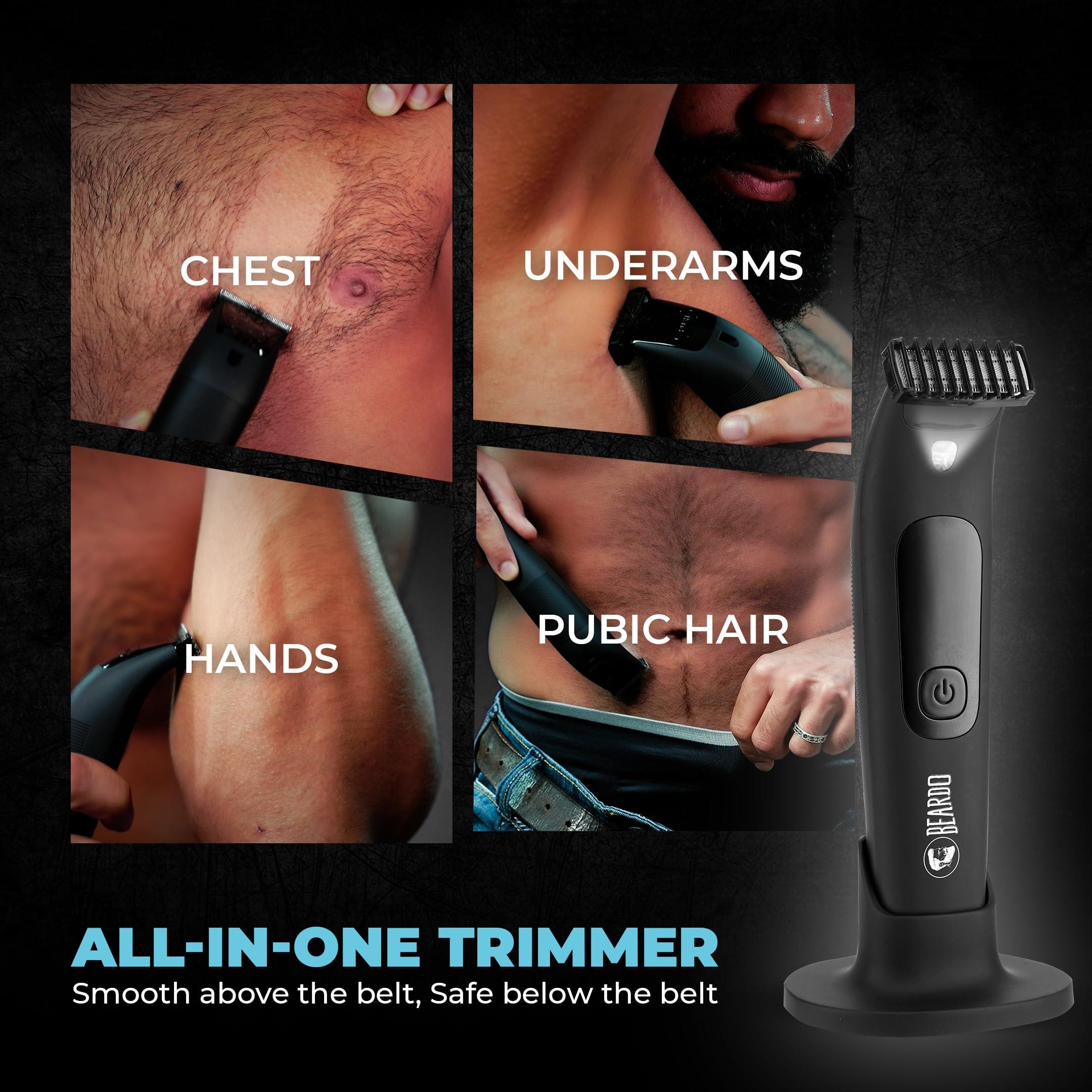 BEARDO Beardo Ball Safe Trimmer for Men | Fast charging trimmer men for private parts, beard, body | IPX7 Waterproof Trimmer with Safe Flexible Blades | Body Grooming Kit - No Nicks or Cuts, Powerful Motor, Type C, Fast Charging, 110-Min Runtime | Full Body