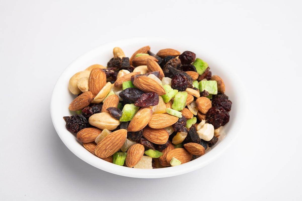 REGENCY REGENCY Trail Mix 200 gm Pouch Protein Crunch, Dry Fruit Mix (Pineapple, Papaya, Pomelo)| Almond & Cashews (Roasted Salted) | Dates, Dried Cranberries, Black Raisins (Seedless), Dried Blueberries. | Pack Of 2