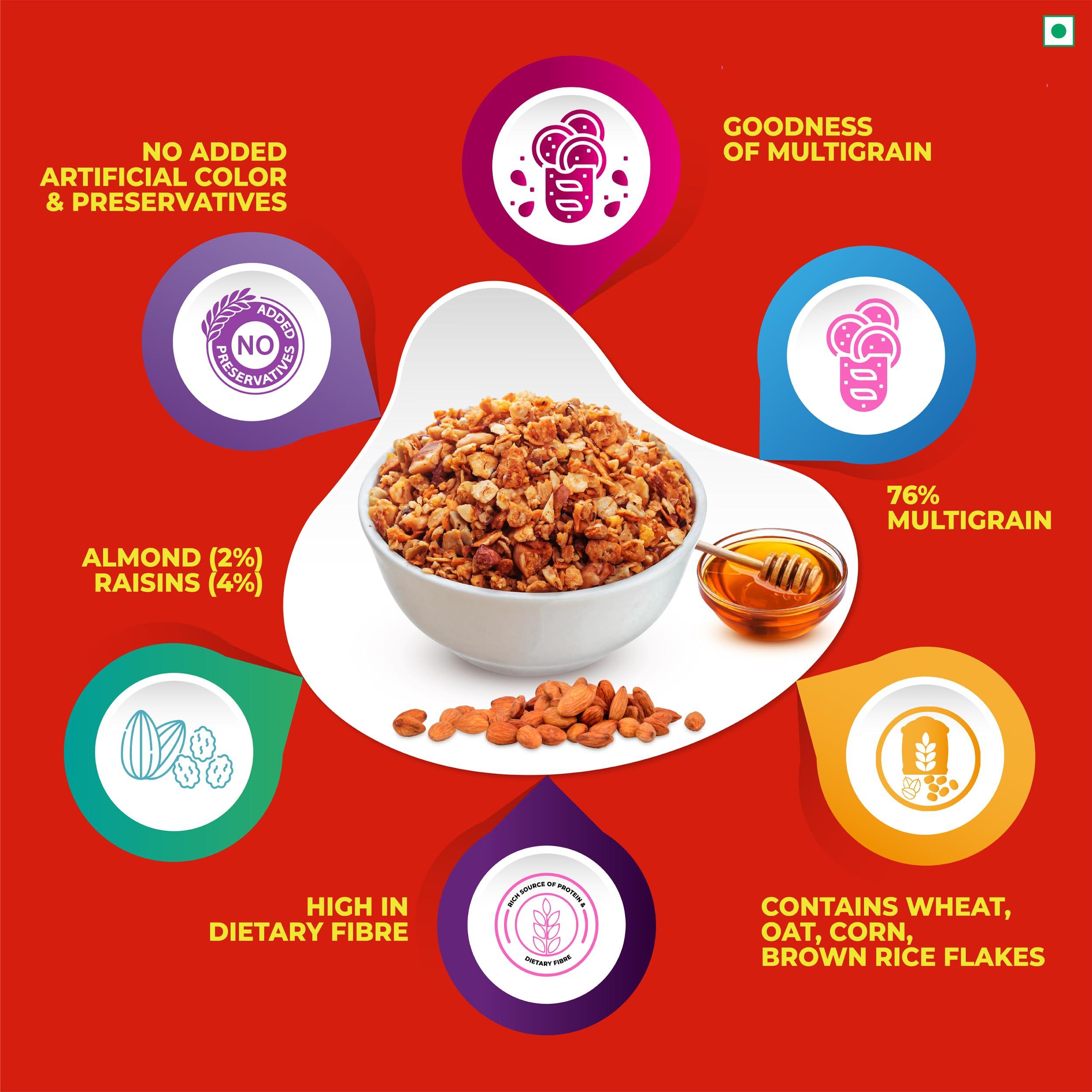 KWALITY Kwality Crunchy Muesli, Almonds Raisins and Honey -Goodness of Multigrain, High in Fibre, Source of Vitamin, Iron and Protein 400G 3 [Pack 3]