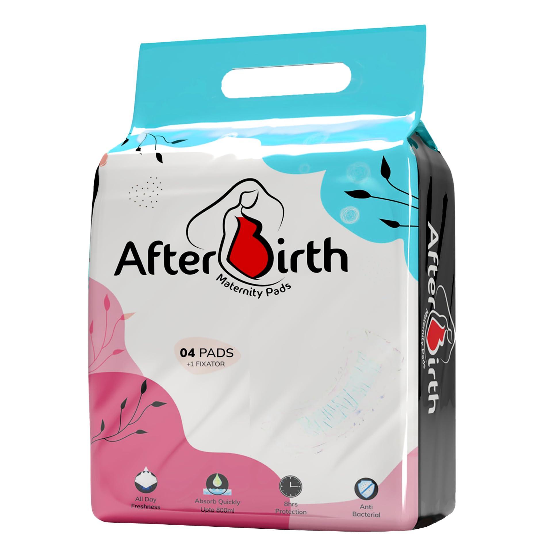 Afterbirth Afterbirth Disposable Maternity Pads | Set of 4 Pads and 1 Fixator | Super Absorption | Anti-Bacterial | Freshness Throughout the Day | Ultra Comfortable | Easy to Use | Comes with Free Disposable Fixator