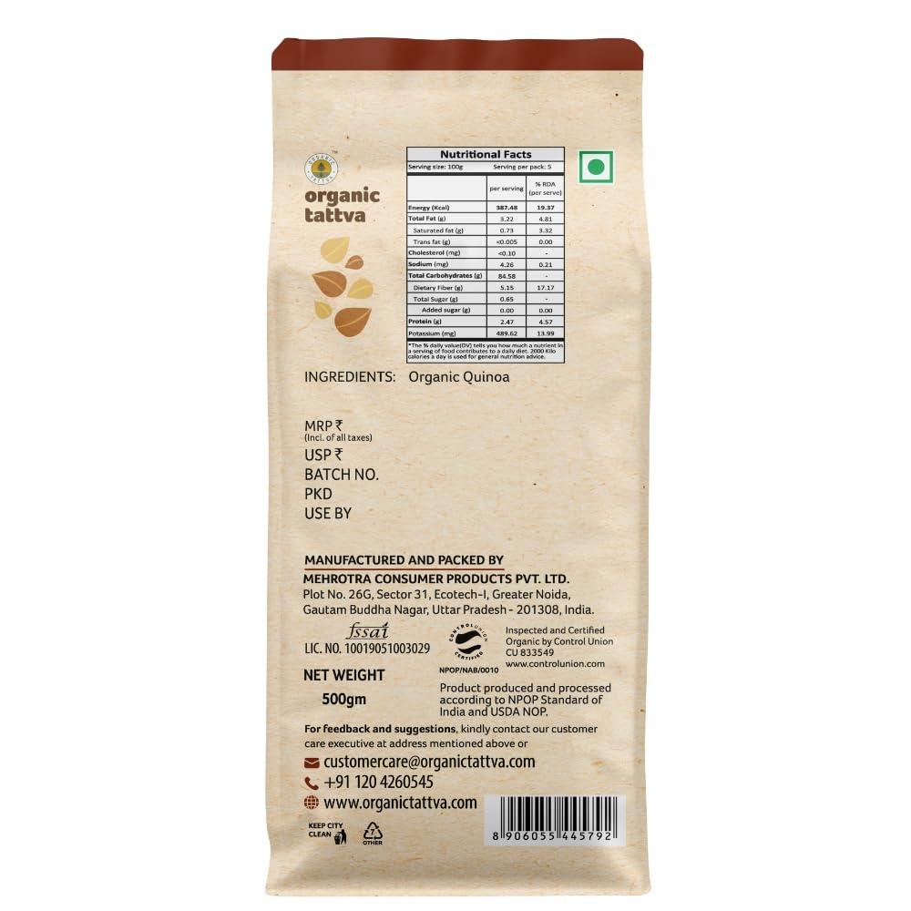 ORGANIC TATTVA Organic Tattva, Organic Quinoa Flour (Gluten Free Atta) 500 Gram (Pack of 2)