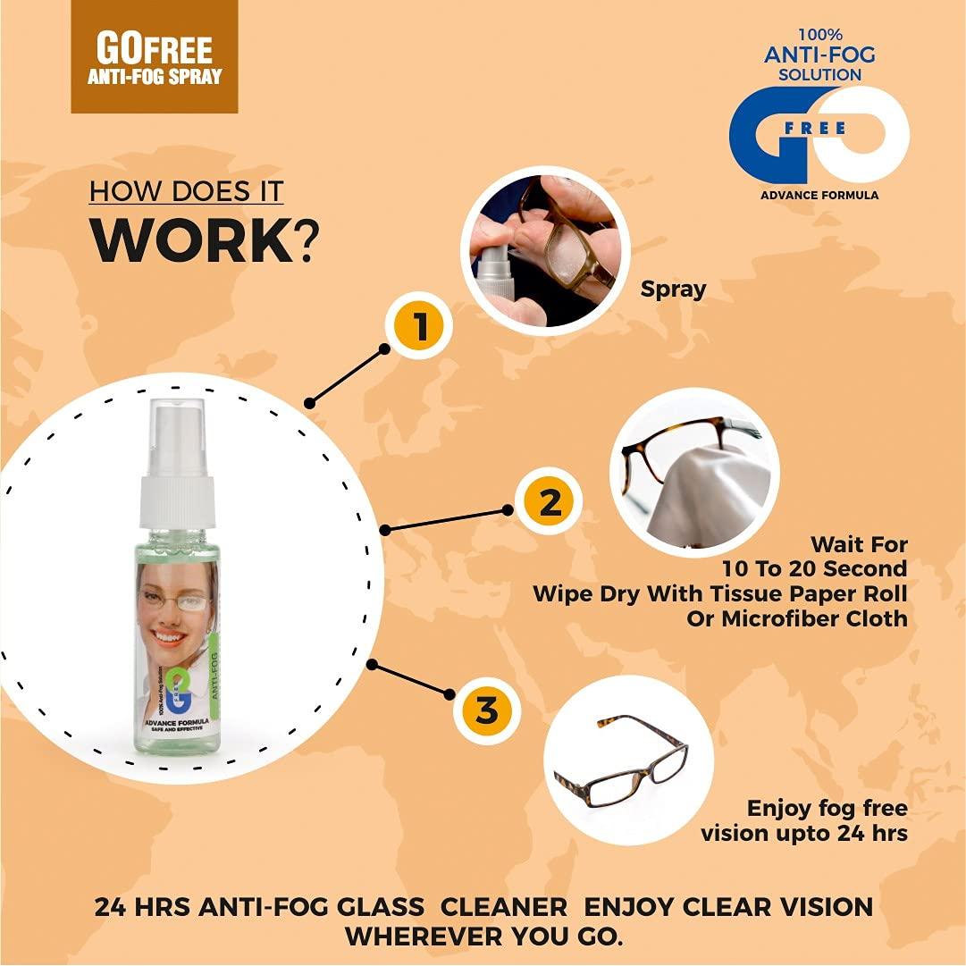 GOFREE GOFREE Anti-Fog Spray Kit With Cleaning Cloth For Spectacles, Glasses, Camera Lens Patented & Advanced Formula Solution (30 ML) Effective Up to 24 Hrs - (Pack Of 2)