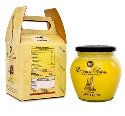 Rawat\'s Farm Rawat\'s Farm A2 Vedic Bilona Cow Ghee 500 ml | Glass Jar | Curd Churned Bilona Ghee | Government Laboratory Passed | 100% Natural | Immunity Booster | Good for Heart |