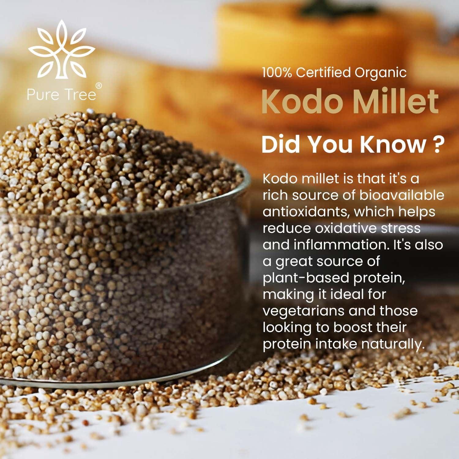 Pure Tree Pure Tree Certified Organic Kodo Millet | 900 g | Kodo Millet Arikelu Organic Millets | Cow Grass Gluten-Free Kodra Millet | Millet Rice Unpolished Millets For Upma, Dosa