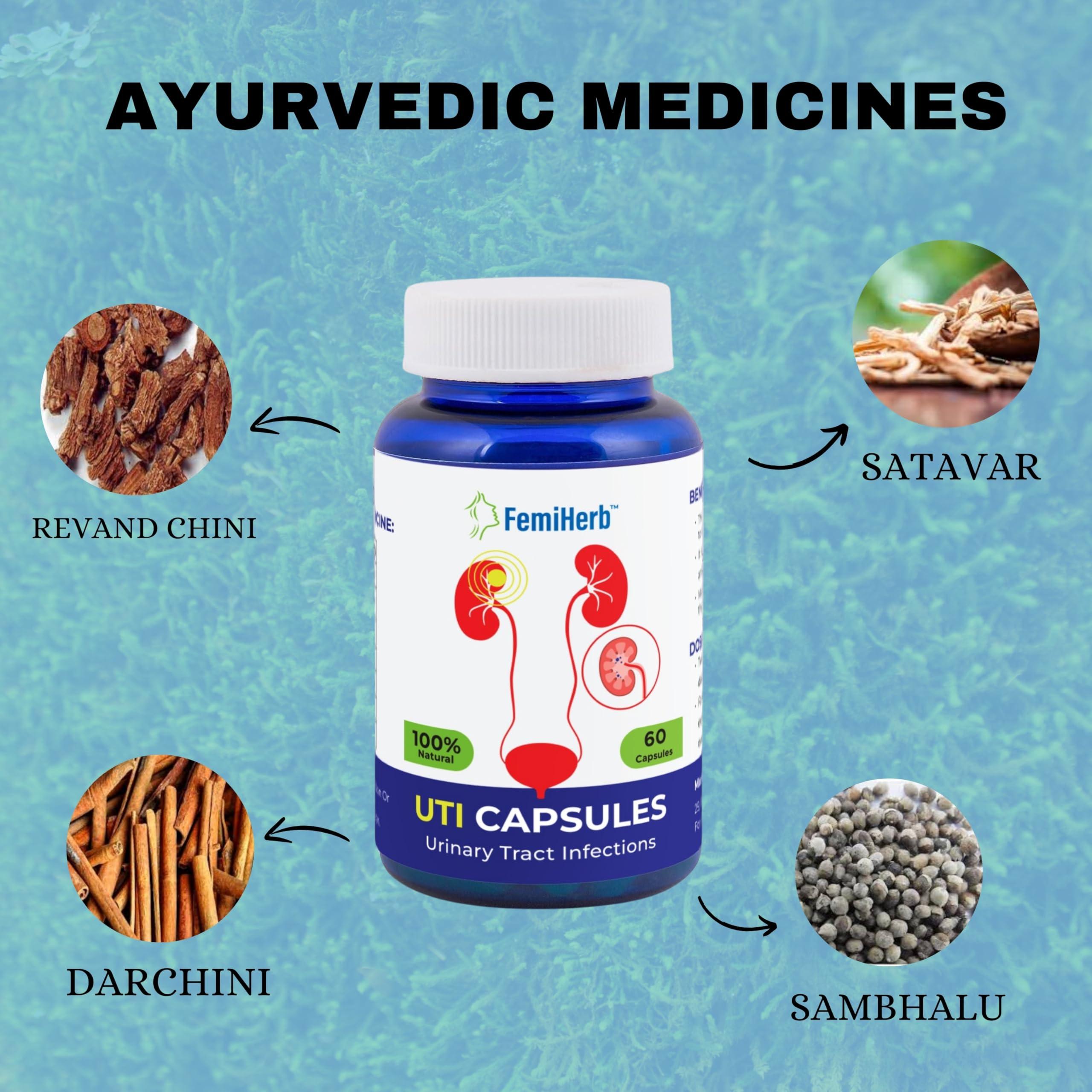 FEMIHERB Femiherb UTI 120 Capsules |Urinary tract infection treatment | Probiotic for Urinary tract Infection | Organic Solution | 100% Natural Product