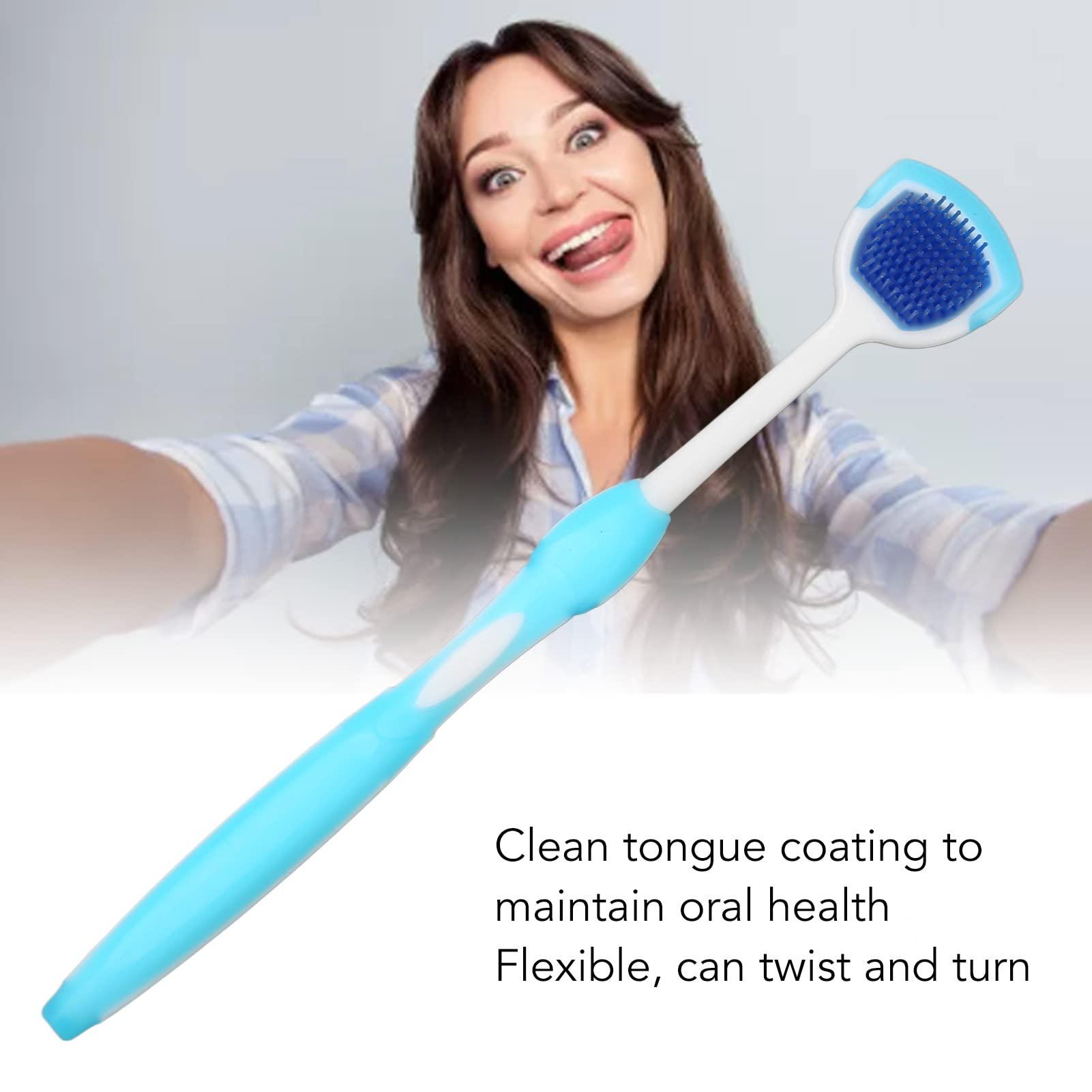 Jaerb Tongue Brush, Tongue Cleaner Long Handle for Adults (Blue)