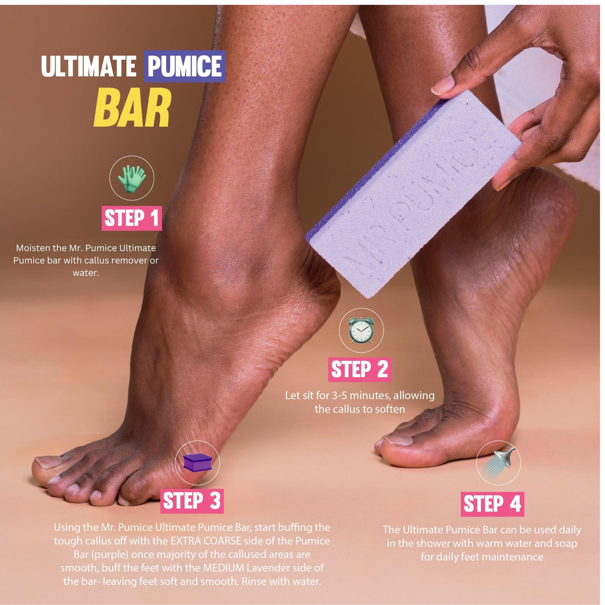 Mr. Pumice Mr. Pumice Ultimate Pumi Bar (4 Pack): 2-in-1 Callus Remover, Pedicure Stone & Ped File Scrubber for Smooth Feet and Heels, Dual-Grit (Medium + Coarse)