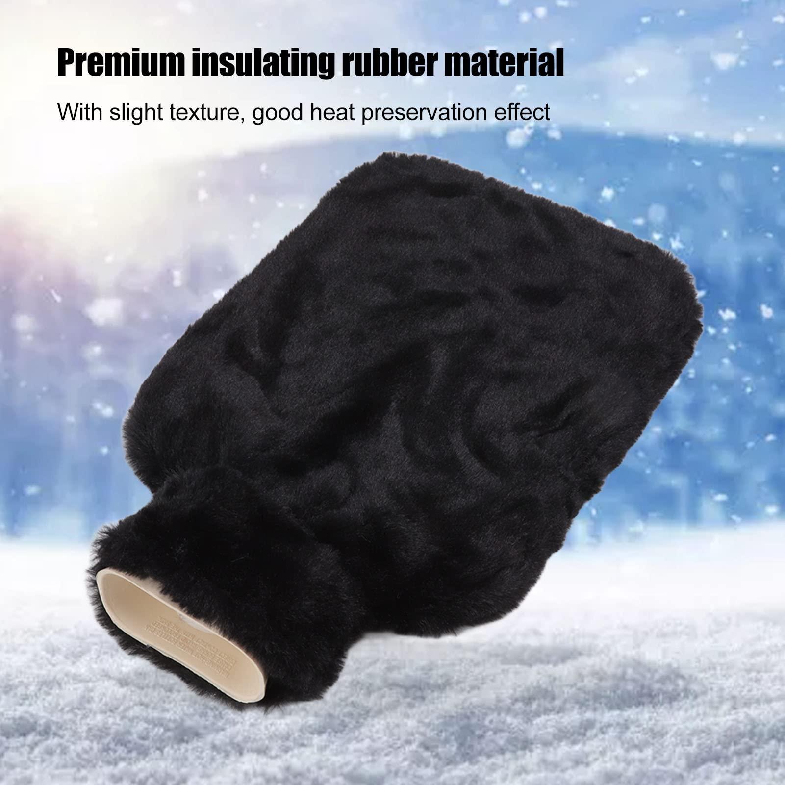 SoarUp Plush Hot Water Bag, 2000ml Hot Water Bottle Wide Water Inlet Rubber Wool for Neck (Black)