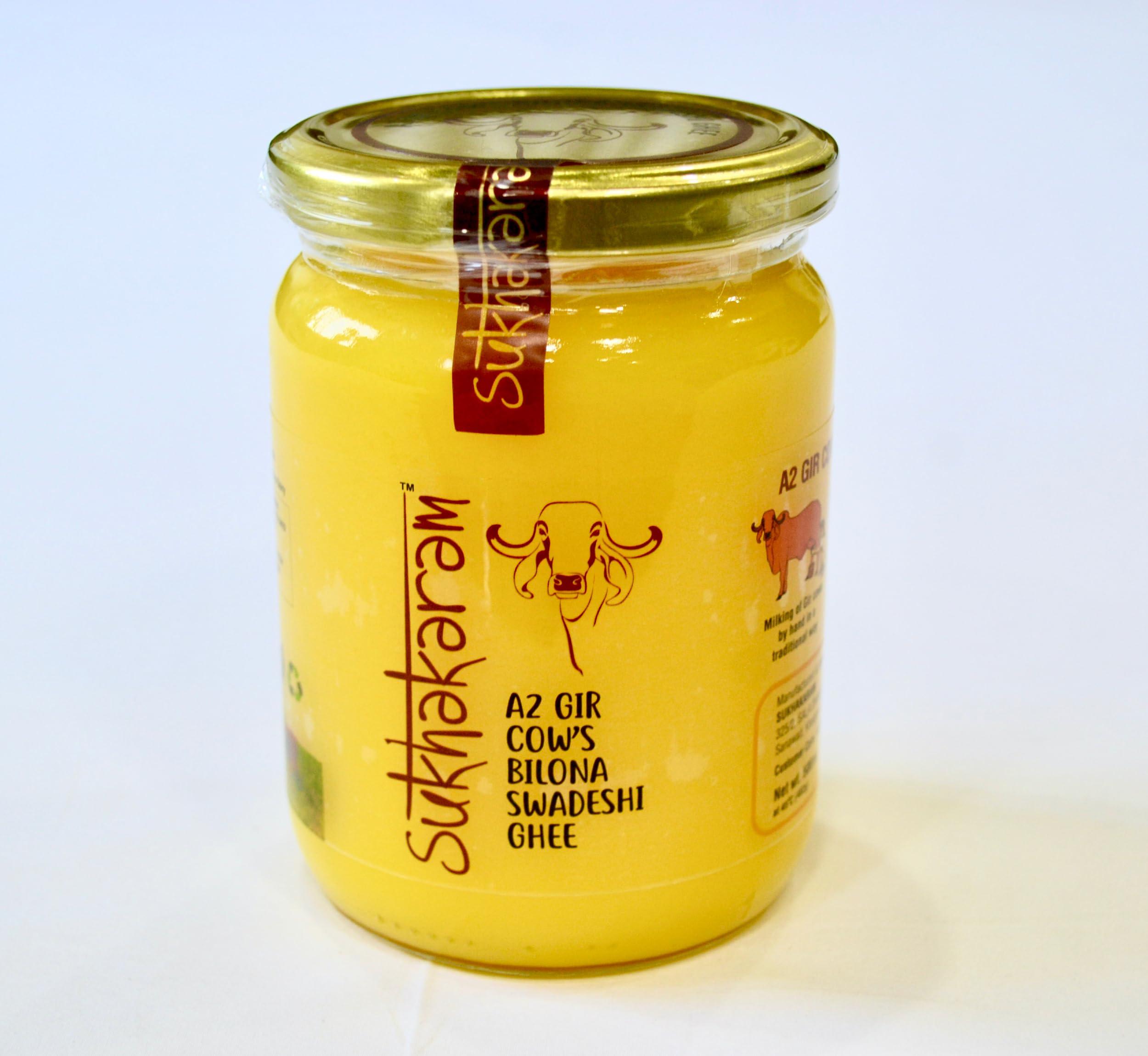 SUKHAKARAM SUKHAKARAM A2 GIR COW GHEE 500 ml | ORGANIC GRASS FED INDIAN GIR COW | TWO WAY WOOD CHURNED WITH BILONA METHOD | GLASS BOTTLE | PURE, NATURAL AND HEALTHY