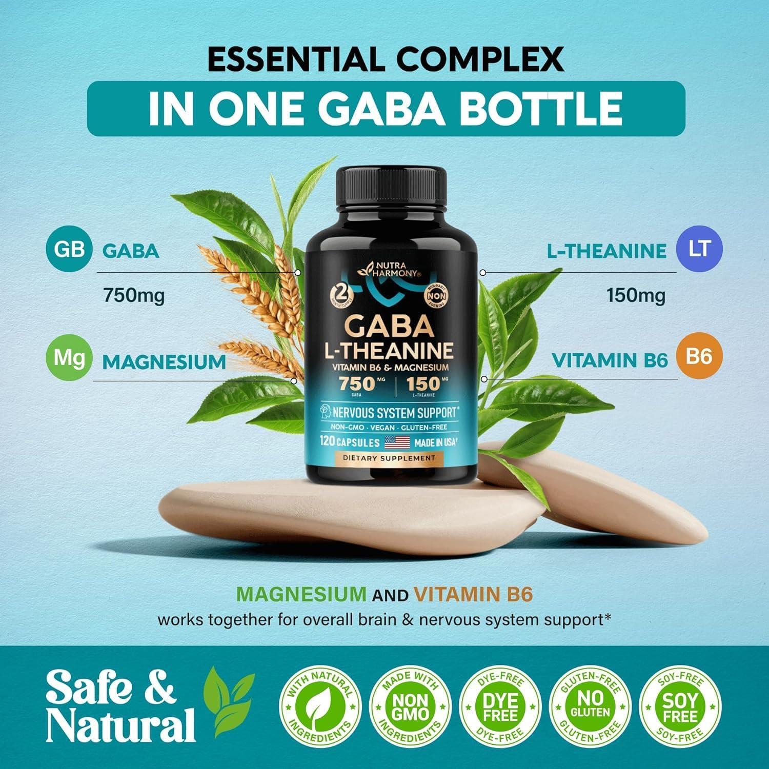 Urban Star GABA Supplements 900 mg | L-Theanine | Magnesium | Vitamin B6 - Natural Calm | Sleep | Relaxation | Stress Relief Support - 750 mg Gamma AminoButyric Acid - 120 Natural Vegan Capsules