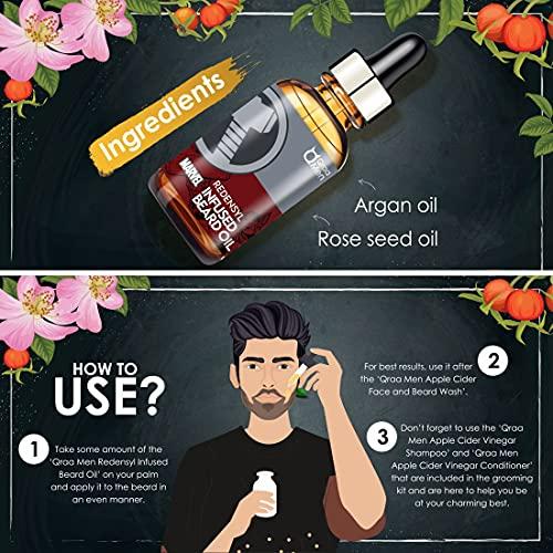 QRAA Thor Apple Cider Vinegar Grooming Kit for Men | Apple Cider Vinegar Shampoo, Conditioner, Face & Beard Wash, Redensyl Infused Beard Growth Oil
