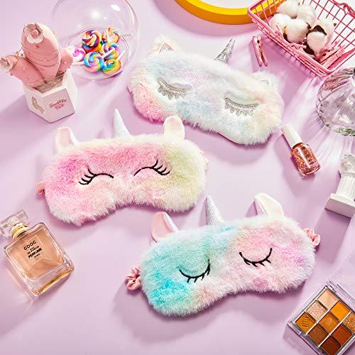 Geyoga 3 Pieces Plush Sleeping Eye Cover Bunny Eye Blindfold Cat Sleep Eye Cover Unicorn Sleeping Eye Shade Soft Funny for Kids Girls and Adult Travel (Unicorn Style)
