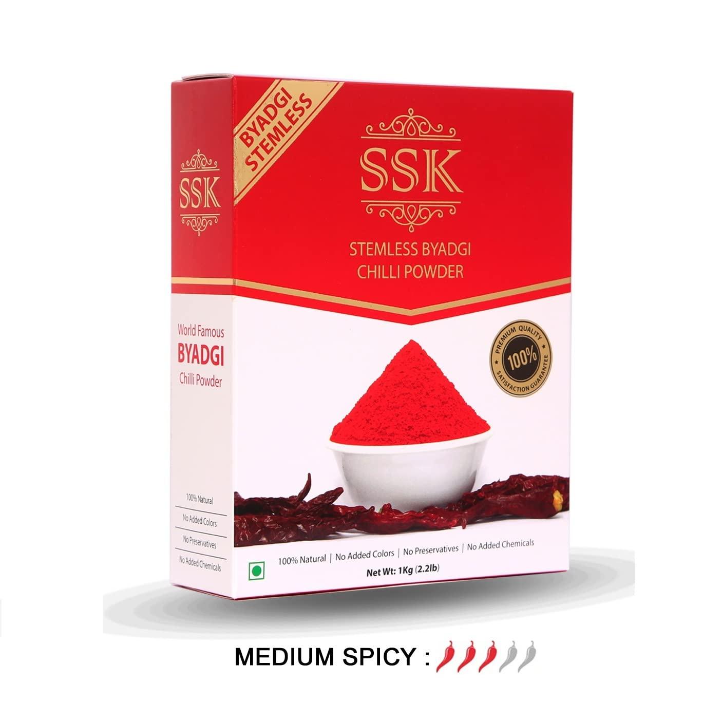 SSK SSK Stemless BYADGI Chilli Powder 1Kg Box – Medium Spicy