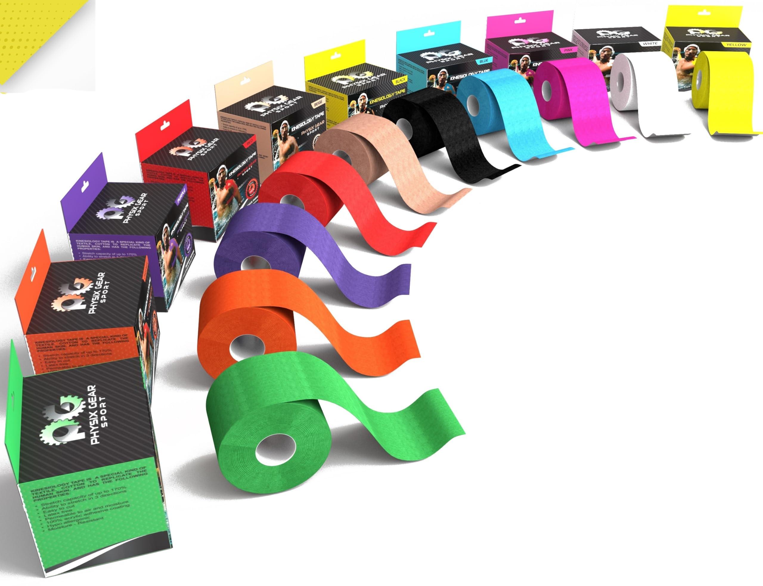 Physix Gear Sport Physix Gear Sport Kinesiology Tape - Free Illustrated E-Guide - 16ft Uncut Roll - Best Pain Relief Adhesive for Muscles, Shin Splints Knee & Shoulder - 24/7 Waterproof Therapeutic Aid (1PK YEL)
