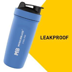MuscleBlaze MuscleBlaze Steel Shaker 750 ml with Steel Whisk, Leakproof Gym Shaker Bottle for Supplements, Blizzard Blue