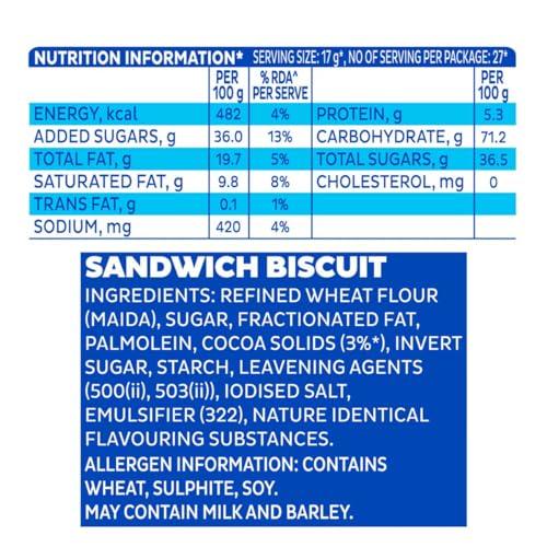 Oreo Oreo Cadbury Chocolate Flavour Cream Sandwich Biscuit, 481.25 Gram , Pack Of 2 X 481.25 Gram Jumbo Pack