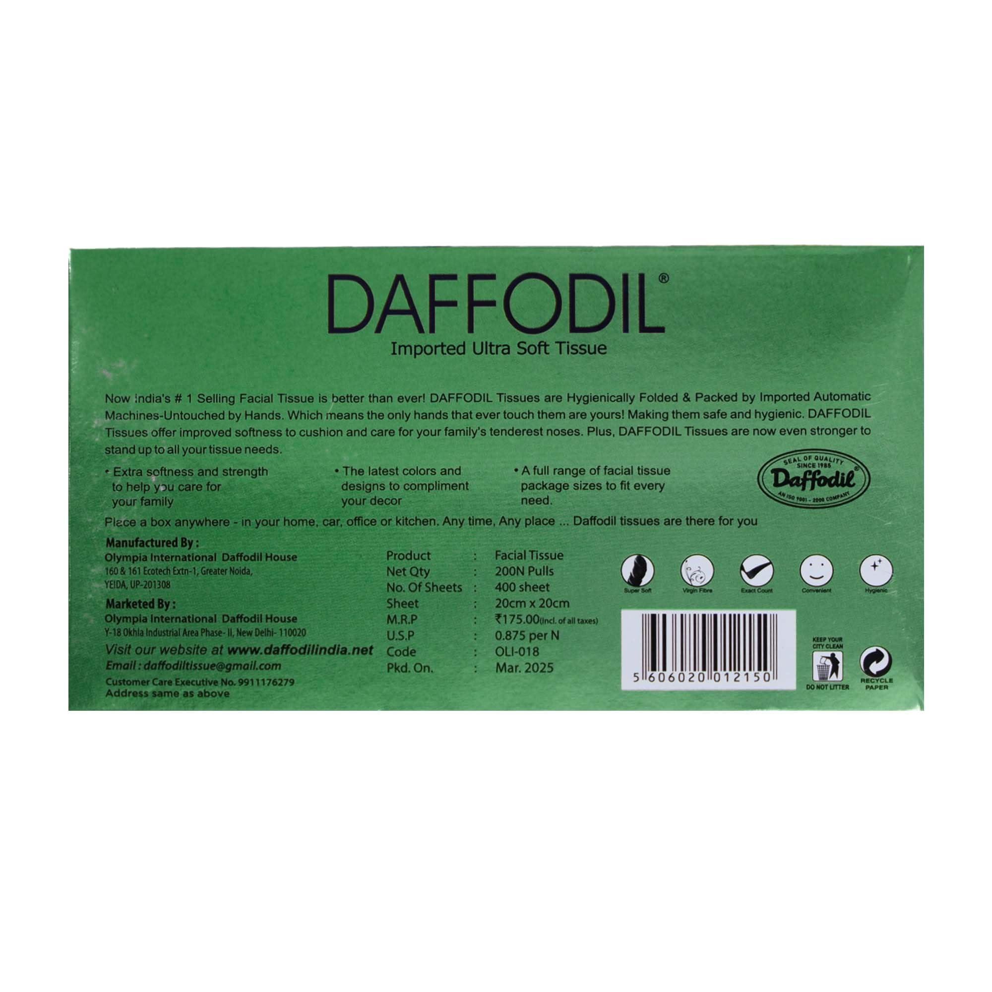 DAFFODIL DAFFODIL 2Ply Facial Tissue Carton Soft and Durable Tissue Papers for Car, Convenient for Home or Car Use Tissue Paper, Pack of 3 Boxes (200 Pulls/Box) Total 600 Pulls, 1200 Sheets