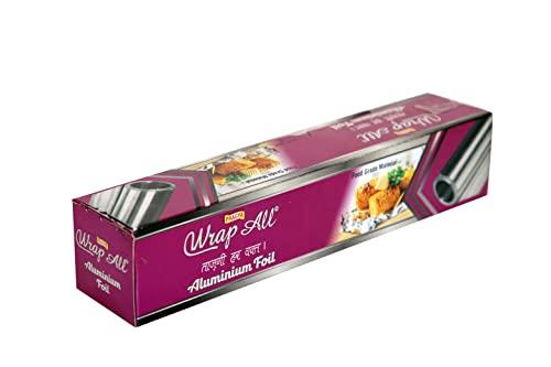 Wrap All Wrapall 30 Meter Aluminum Foil Roll | Food Grade Foil | Silver Kitchen foil roll | Pack of 1 | 10 Micron Thick | Self Adhesive, Oil and Leak Proof | Aluminum Foil
